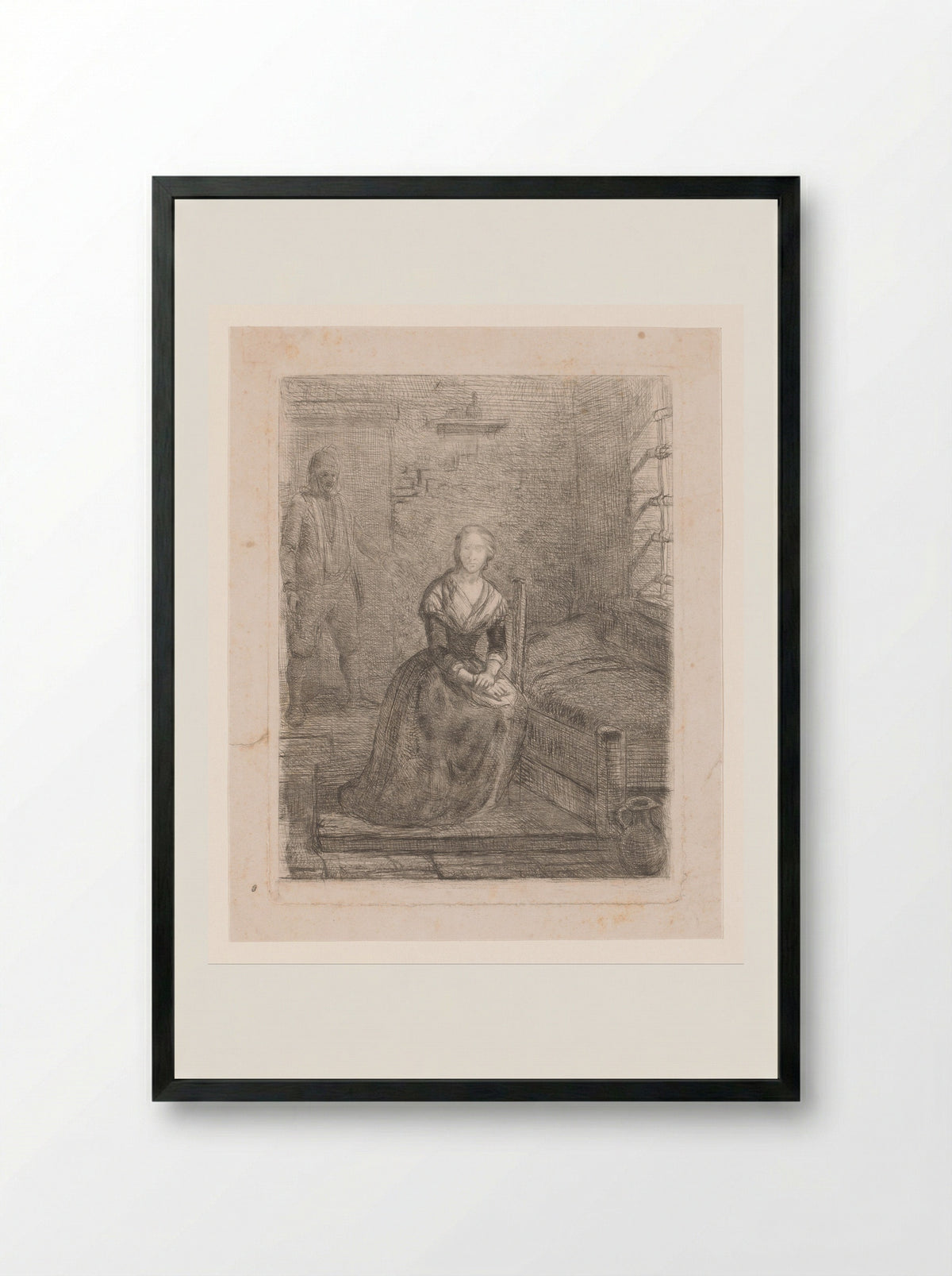 Marie Antoinette in the Temple Prison - Charles Augustin Wauters - Framed Print Black