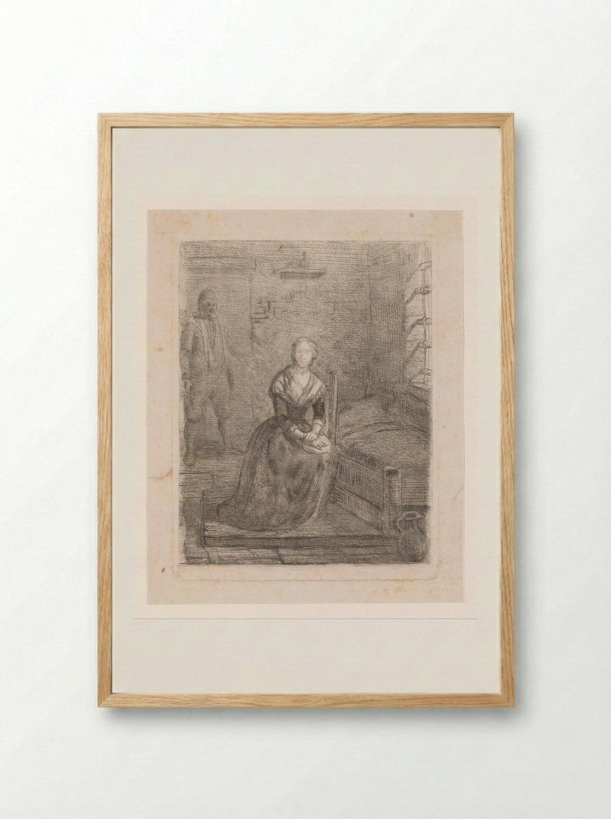 Marie Antoinette in the Temple Prison - Charles Augustin Wauters - Framed Print Wood