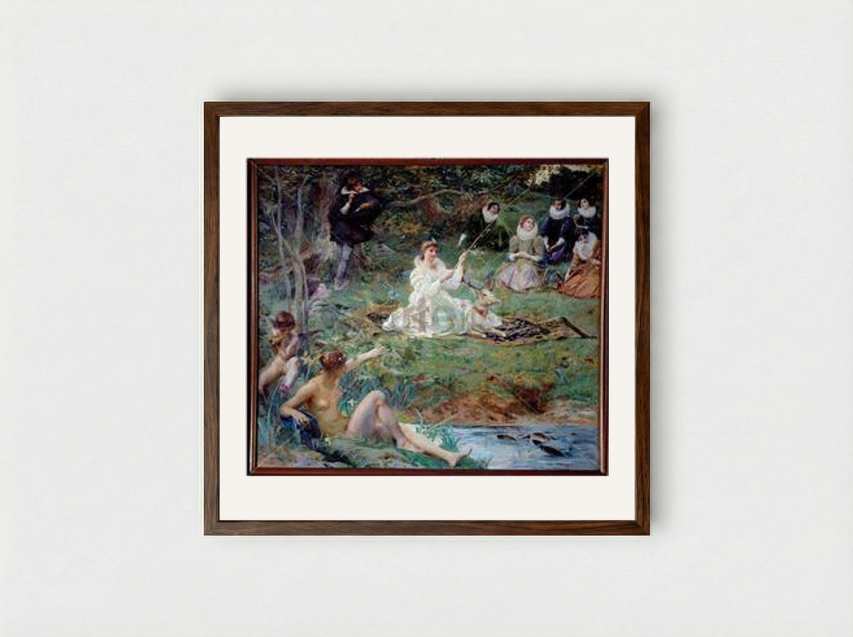 Marie Felice des Ursins and the Poet Théophile de Viau at Sylvie - Luc-Olivier Merson - Framed Print Dark Wood