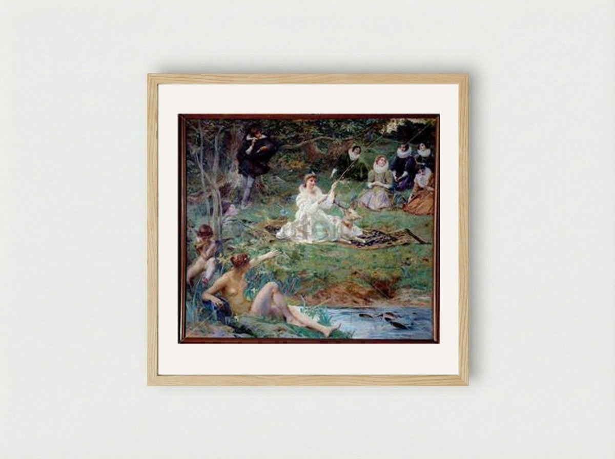 Marie Felice des Ursins and the Poet Théophile de Viau at Sylvie - Luc-Olivier Merson - Framed Print Wood