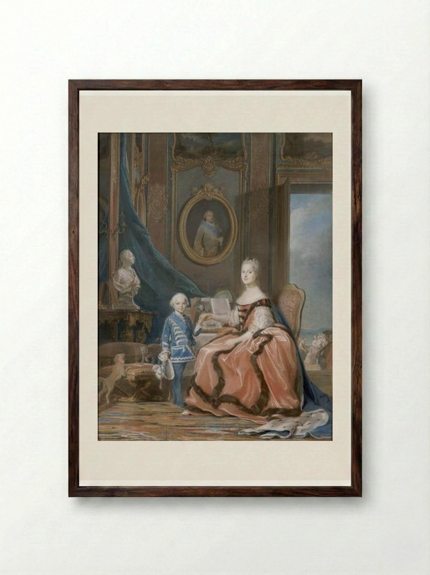 Marie Josephe of Saxony, Dauphine and a son - Maurice Quentin de La Tour - Framed Print Dark Wood