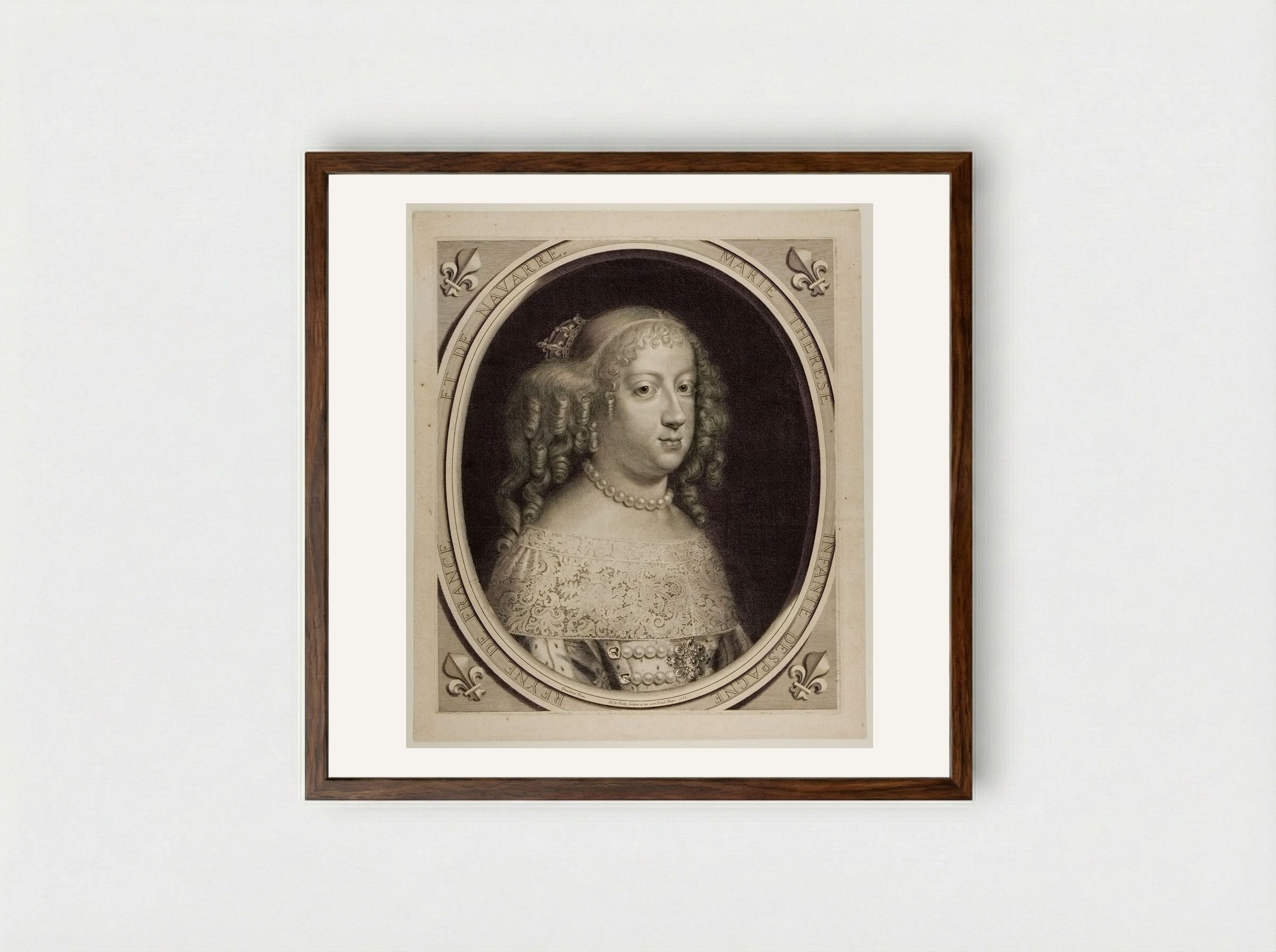 Marie Thérèse, Princess of Spain, Queen of France and of Navarre - Nicolas de Poilly - Framed Print Dark Wood