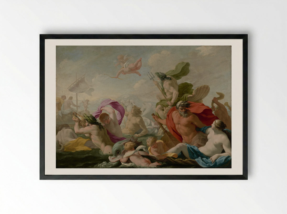 Marine Gods Paying Homage to Love - Eustache Le Sueur - Framed Print Black