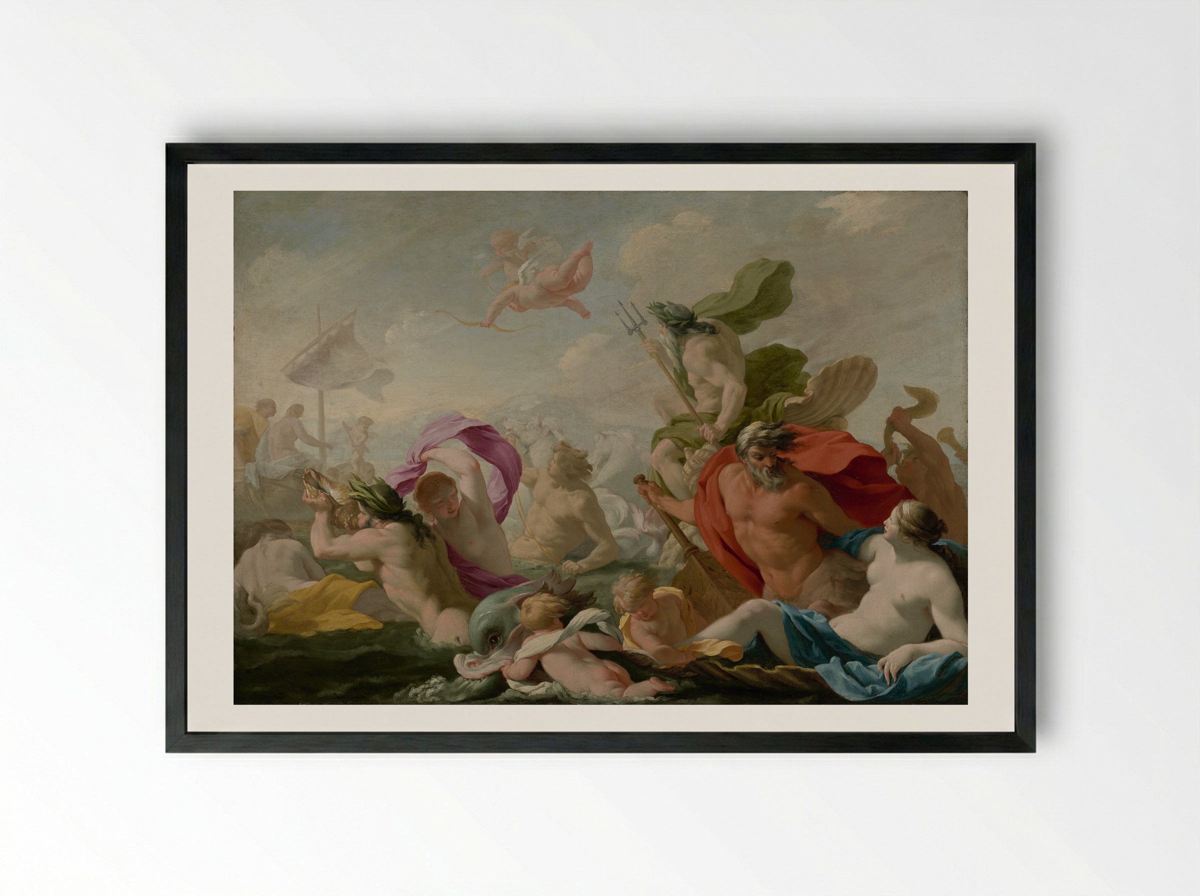 Marine Gods Paying Homage to Love - Eustache Le Sueur - Framed Print Black