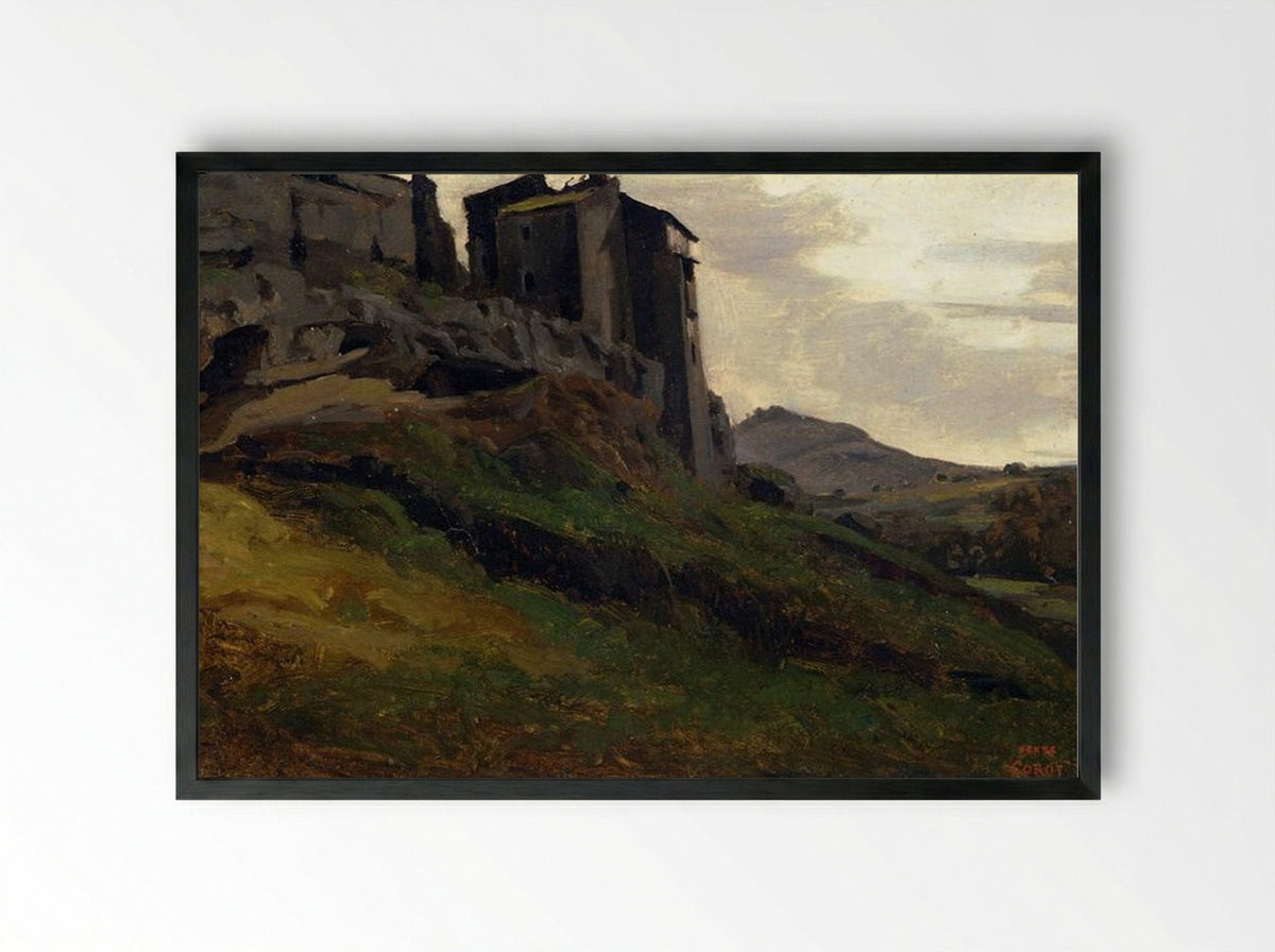 Marino, Large Buildings on the Rocks - Camille Corot - Framed Print Black