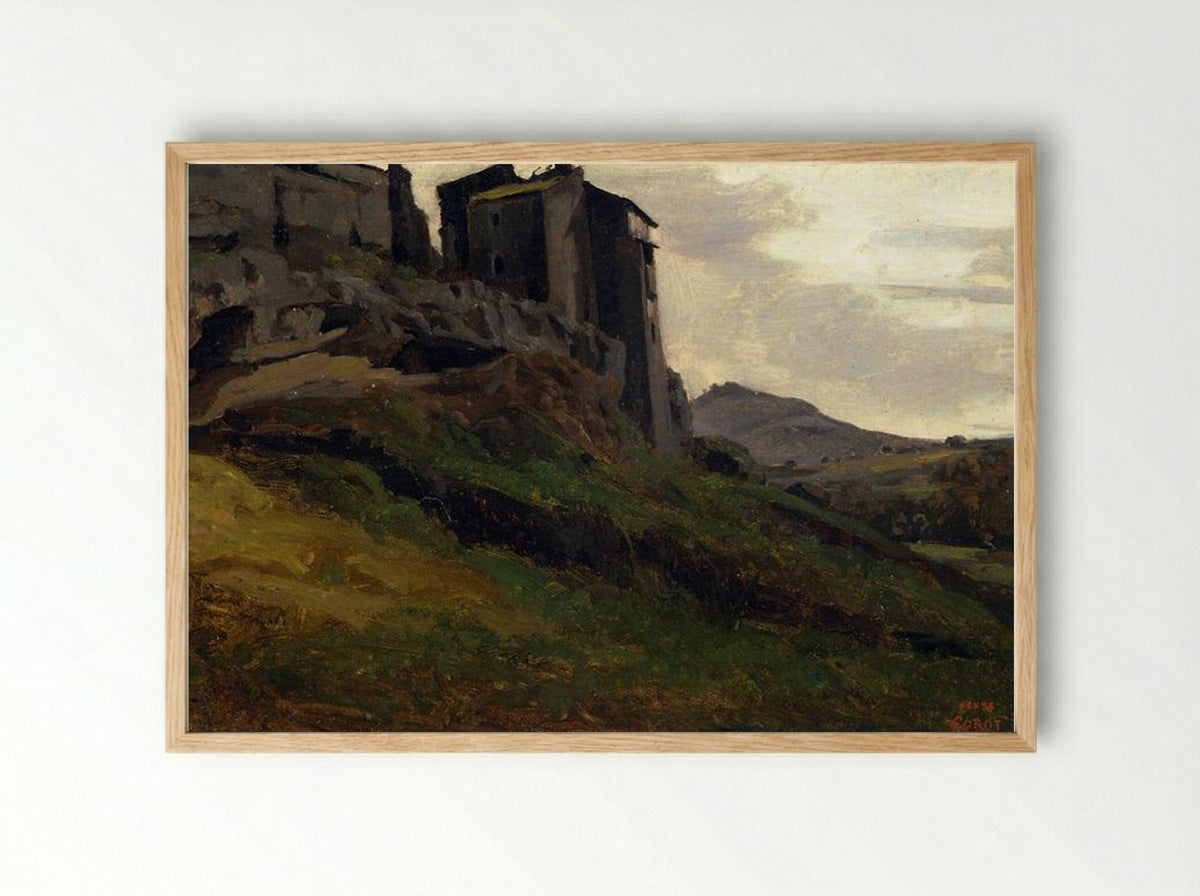 Marino, Large Buildings on the Rocks - Camille Corot - Framed Print Wood