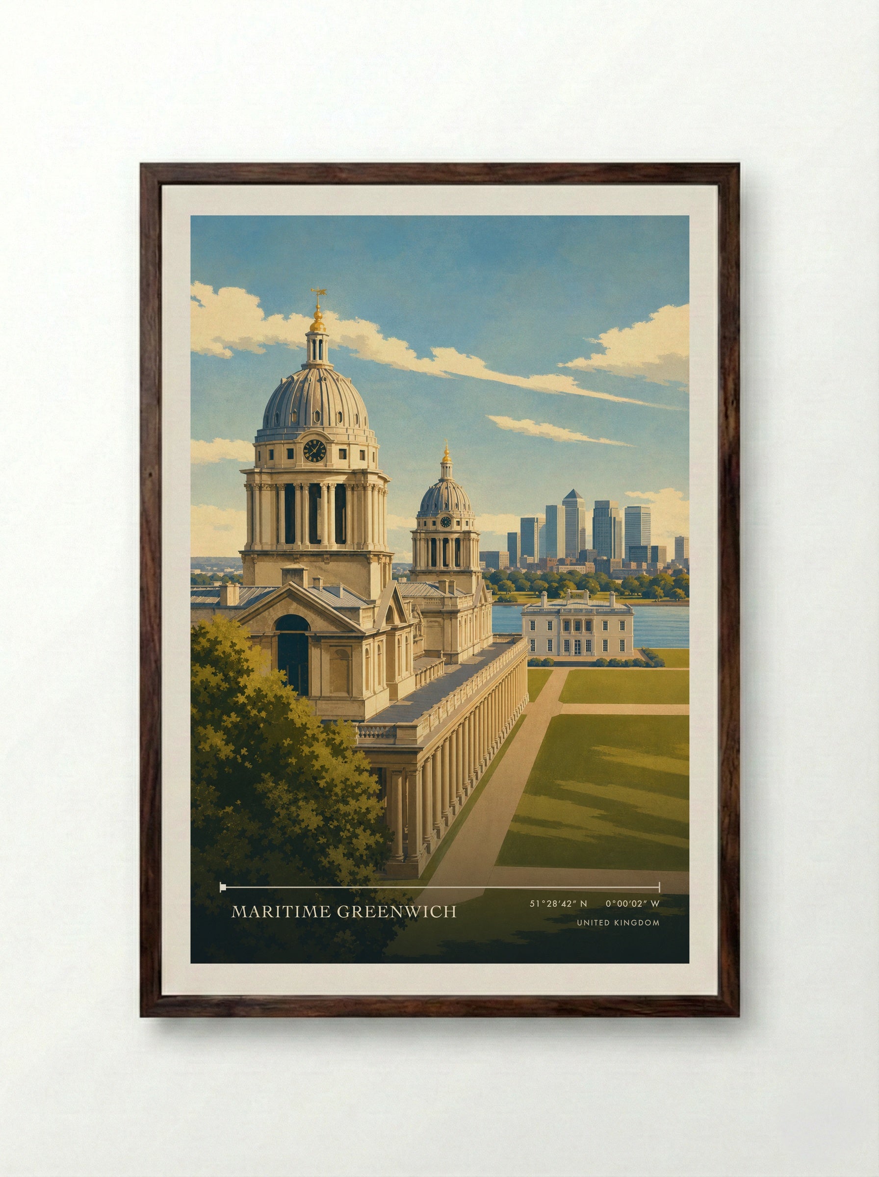 Maritime Greenwich United Kingdom Travel Poster - Framed Print Dark Wood