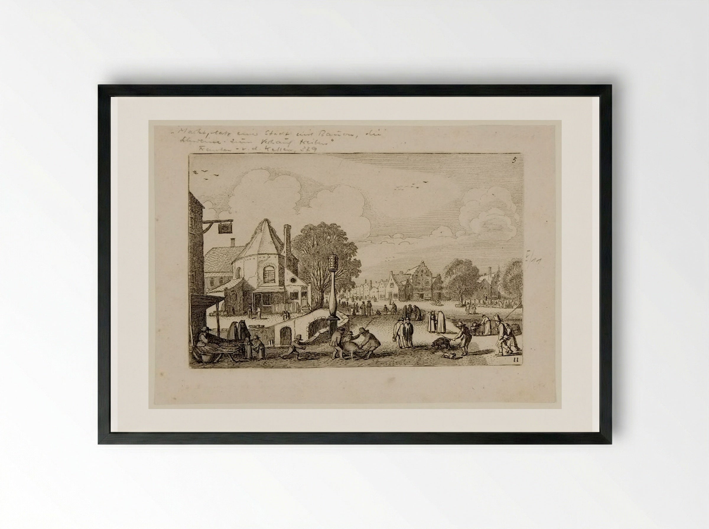 Market Day in a Town - Jan van de Velde II - Framed Print Black