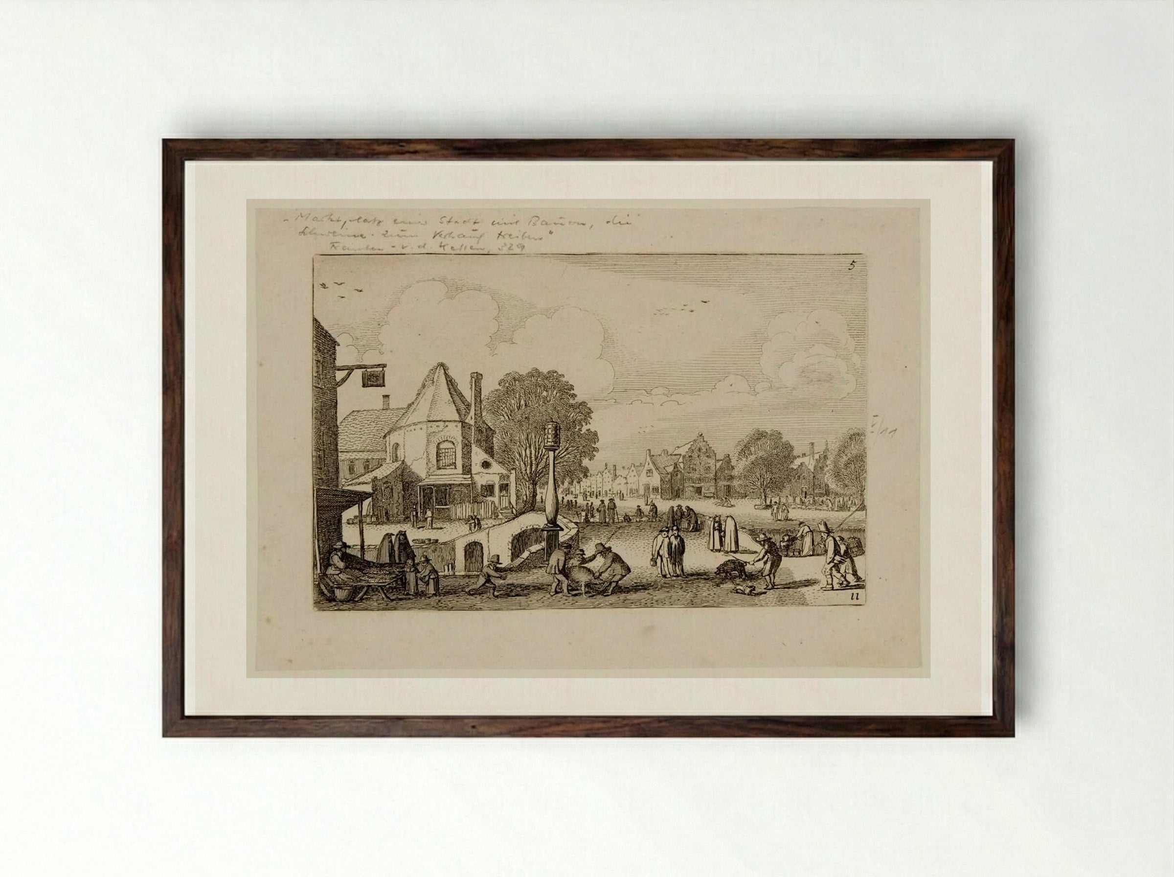 Market Day in a Town - Jan van de Velde II - Framed Print Dark Wood