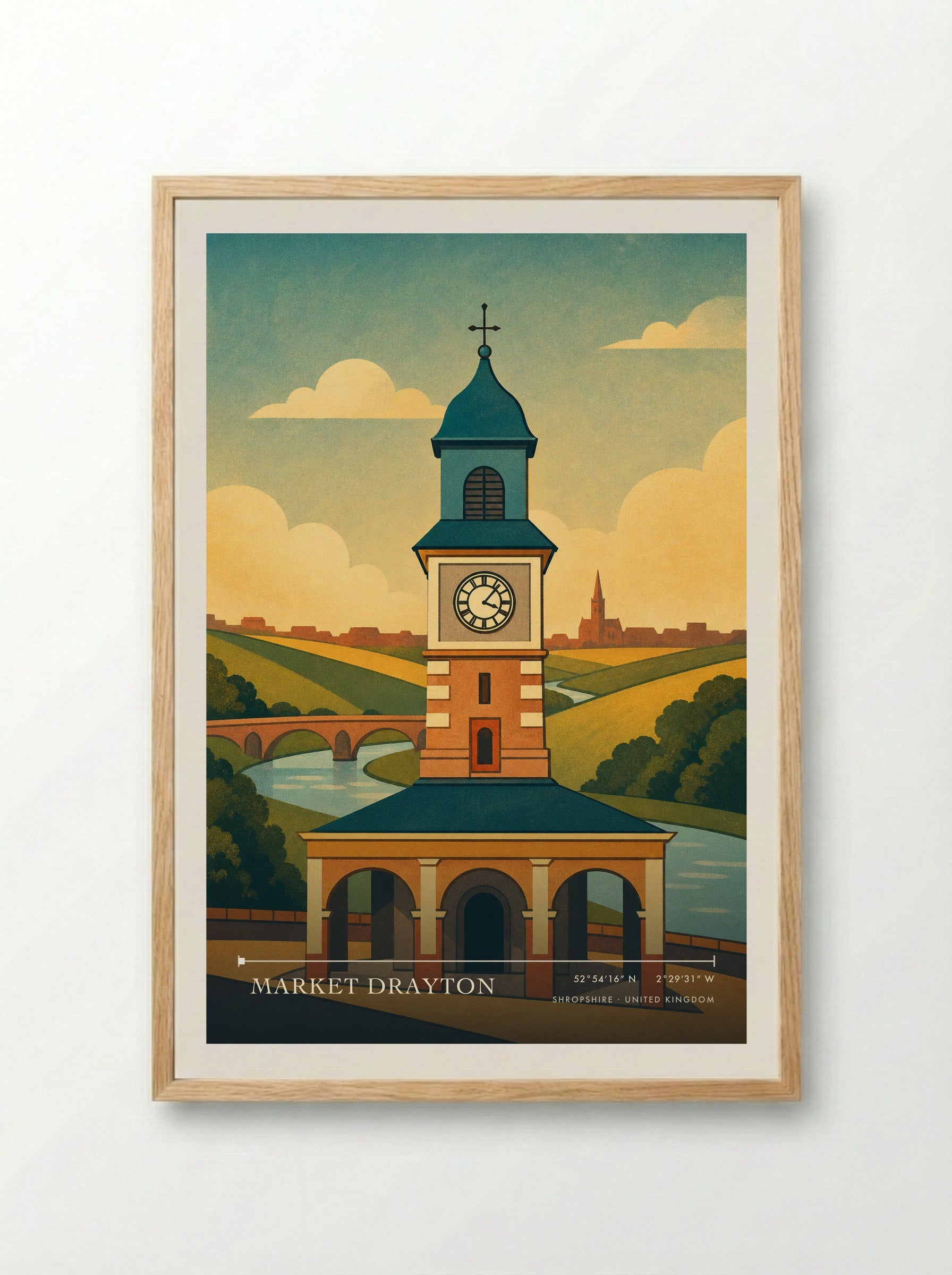 Market Drayton Shropshire United Kingdom Travel Poster - Framed Print Wood