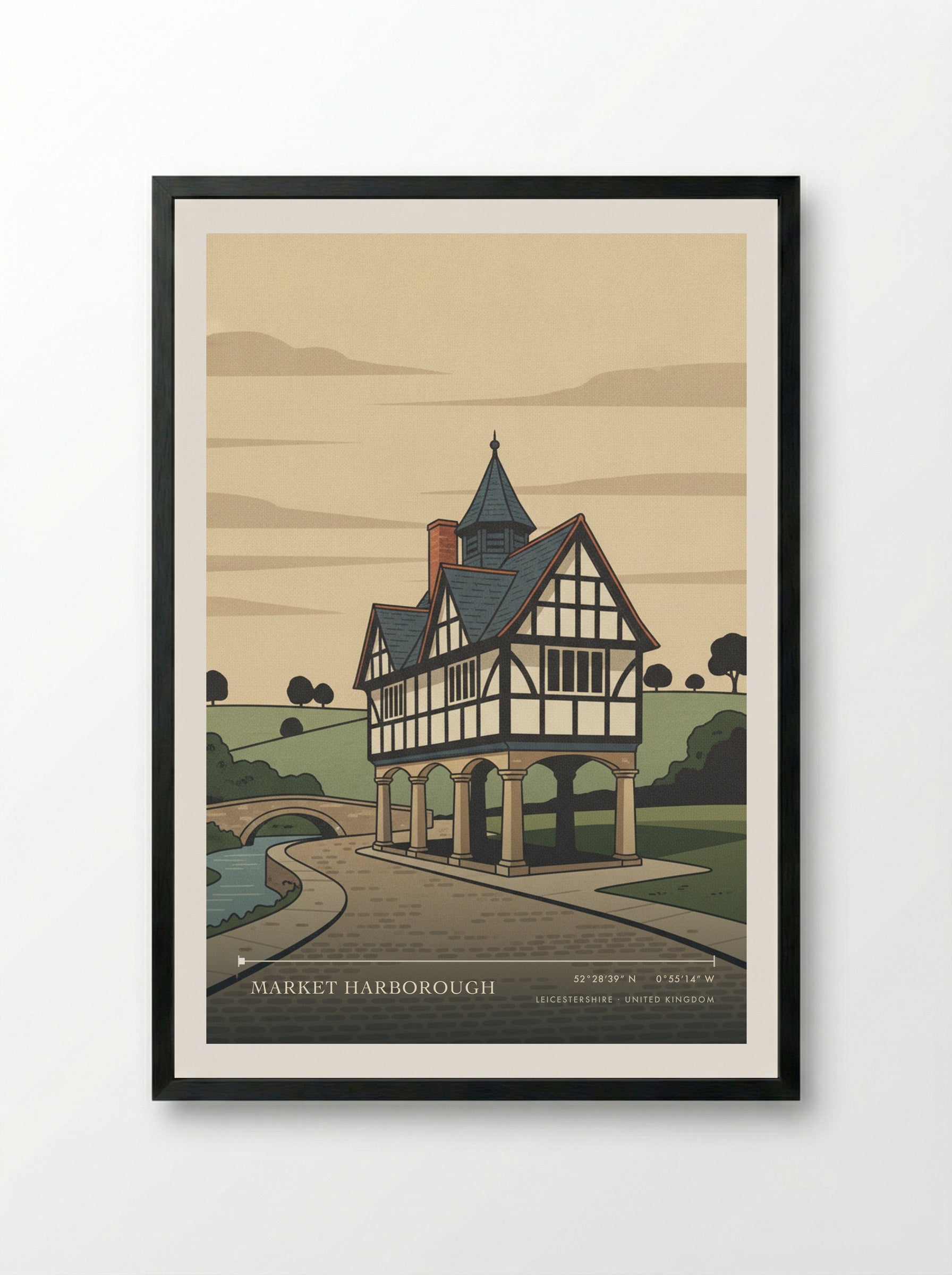 Market Harborough Leicestershire United Kingdom Travel Poster - Framed Print Black