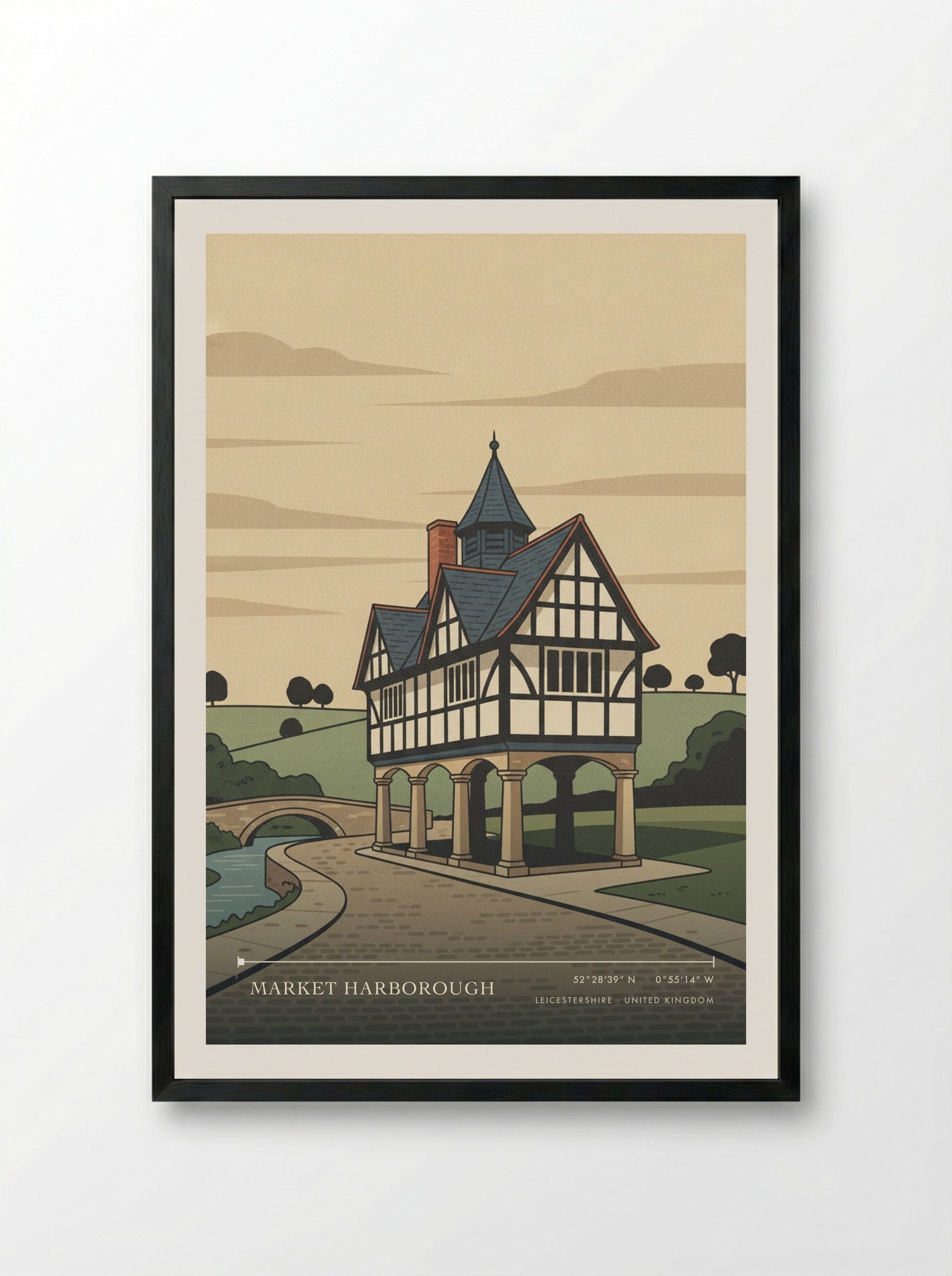 Market Harborough Leicestershire United Kingdom Travel Poster - Framed Print Black