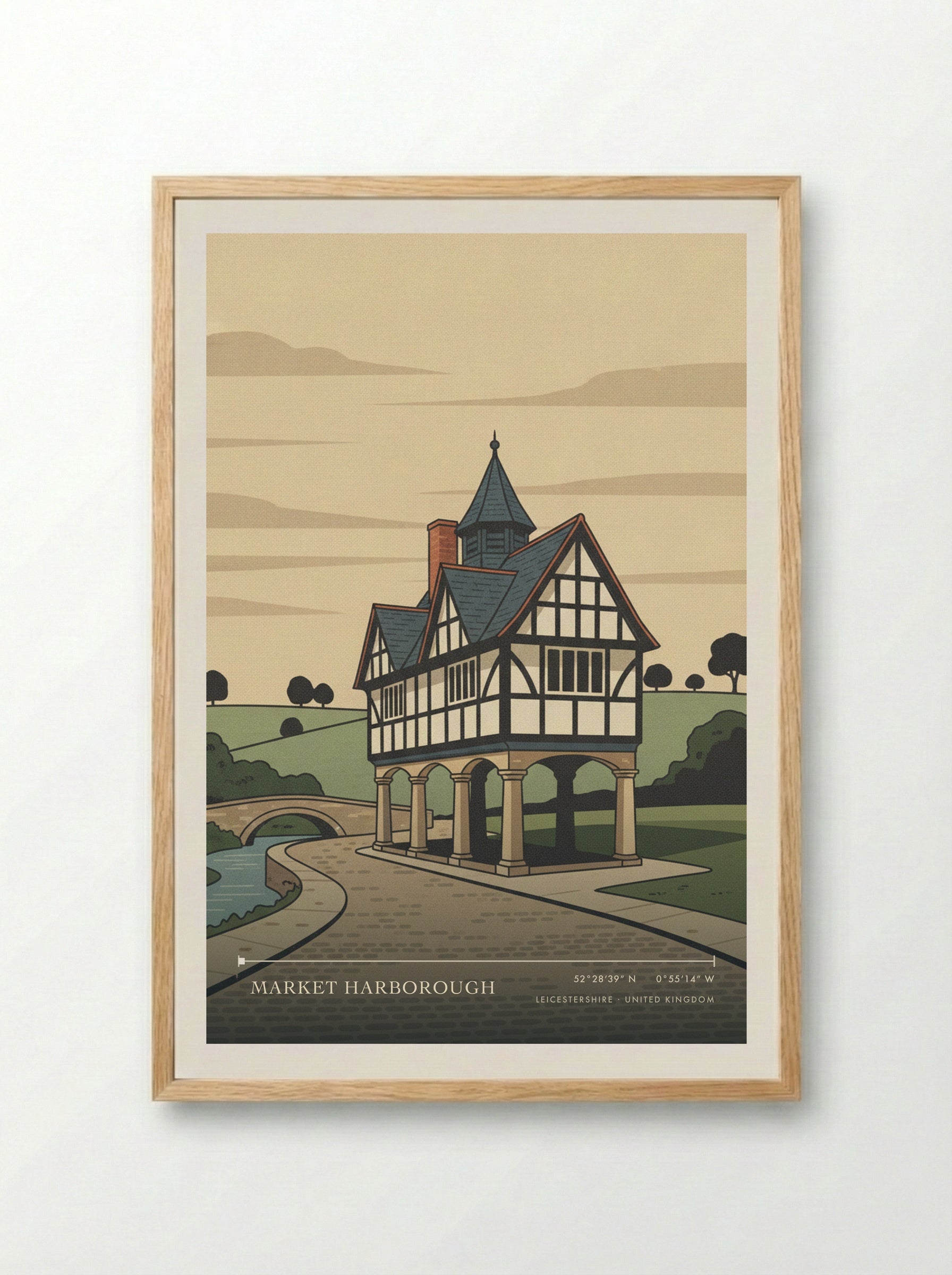Market Harborough Leicestershire United Kingdom Travel Poster - Framed Print Wood