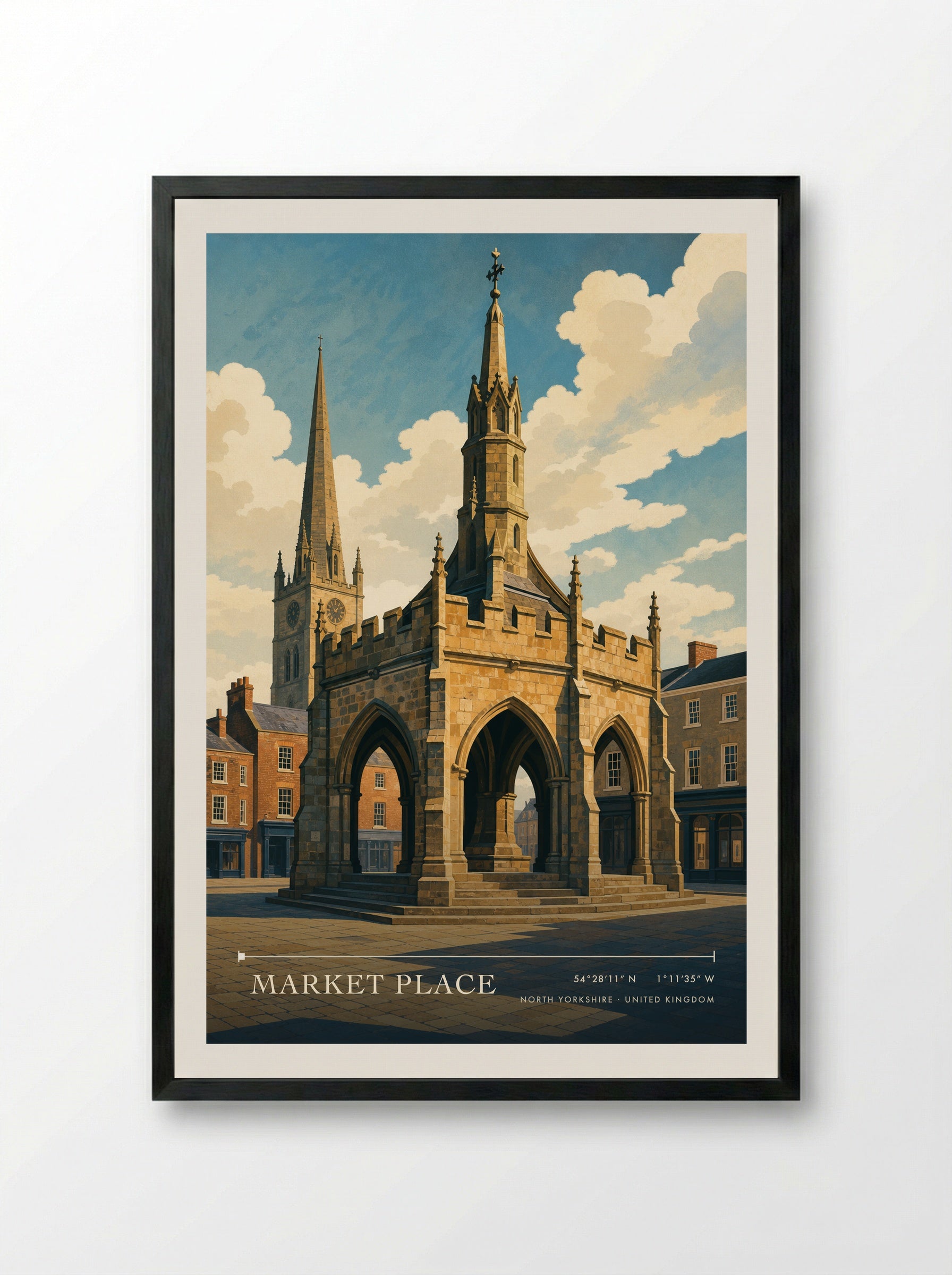 Market Place North Yorkshire United Kingdom Travel Poster - Framed Print Black