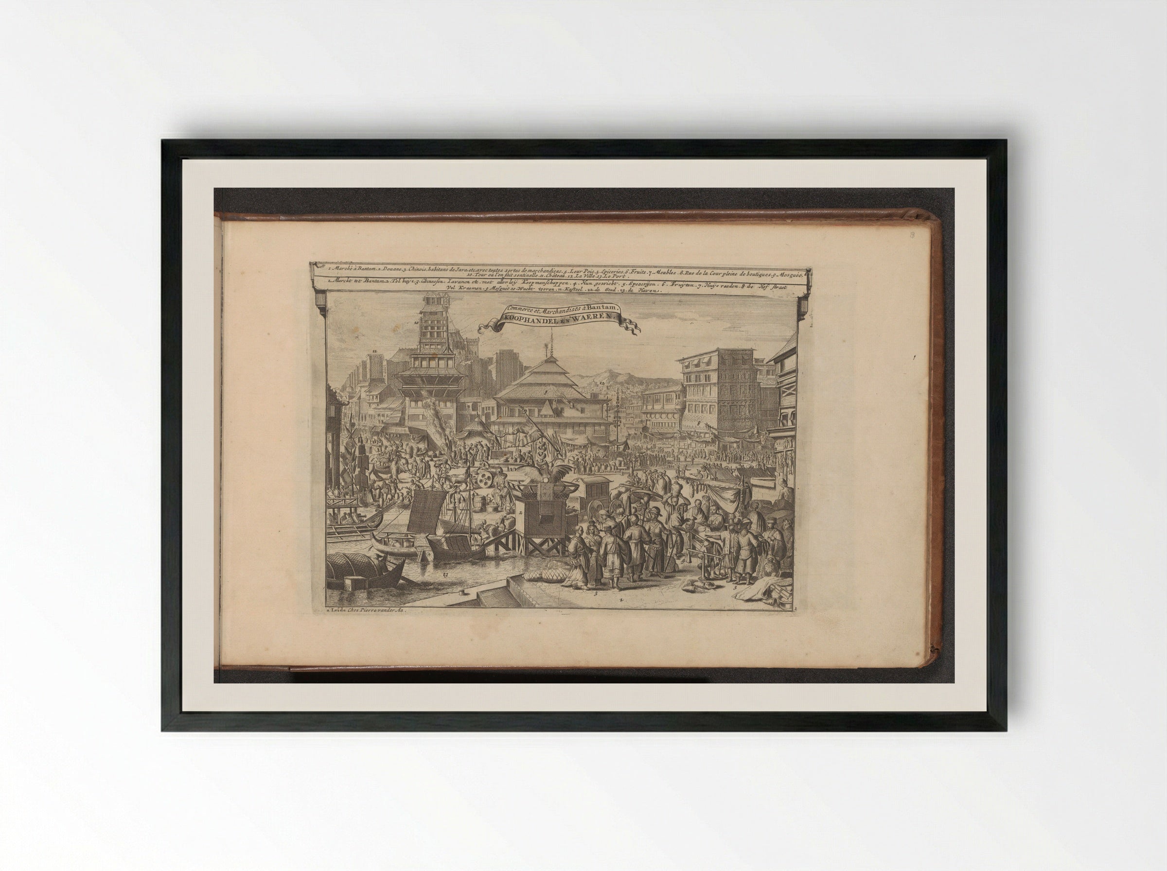 Markt en handel in Bantam - Romeyn de Hooghe - Framed Print Black