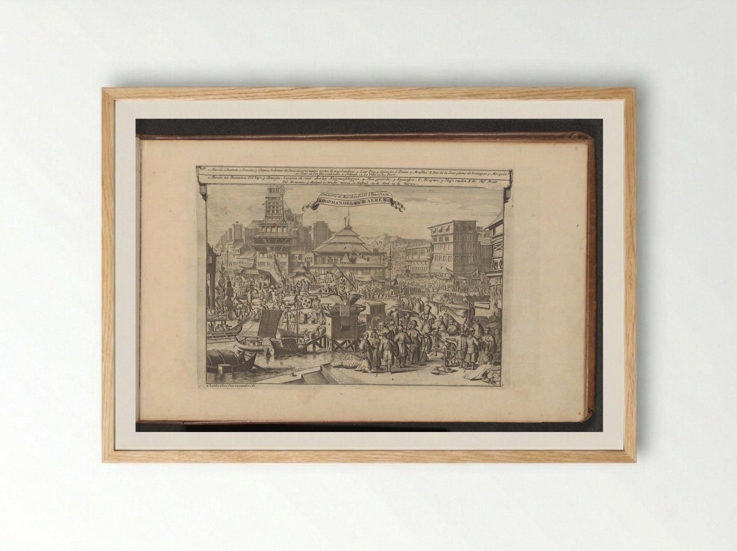 Markt en handel in Bantam - Romeyn de Hooghe - Framed Print Wood