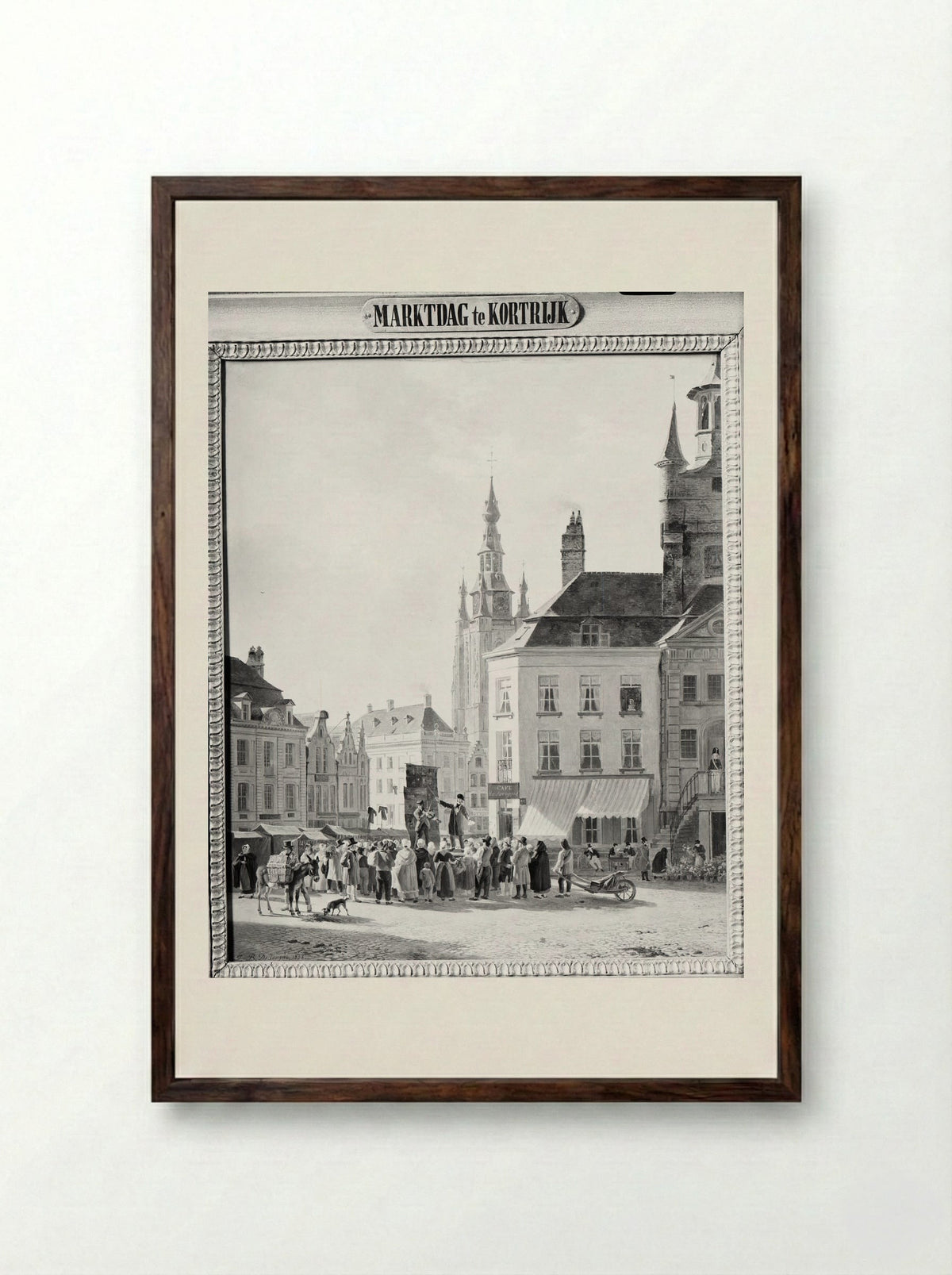 Marktdag in Kortrijk - Jan Baptiste De Jonghe - Framed Print Dark Wood