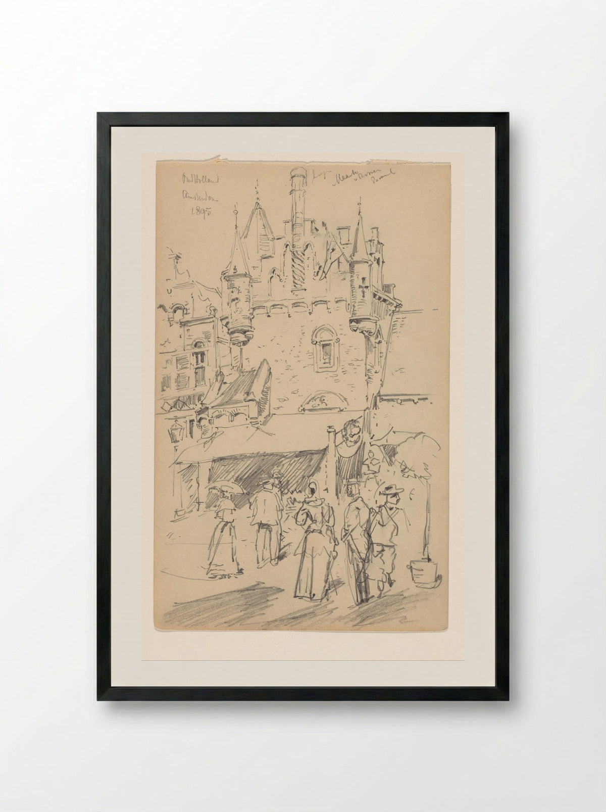 Marktplein van de nagebouwde stad Oud-Holland op de Wereldtentoonstelling voor het Hotel- en Reiswezen van 1895 - Jan Hoynck van Papendrecht - Framed Print Black