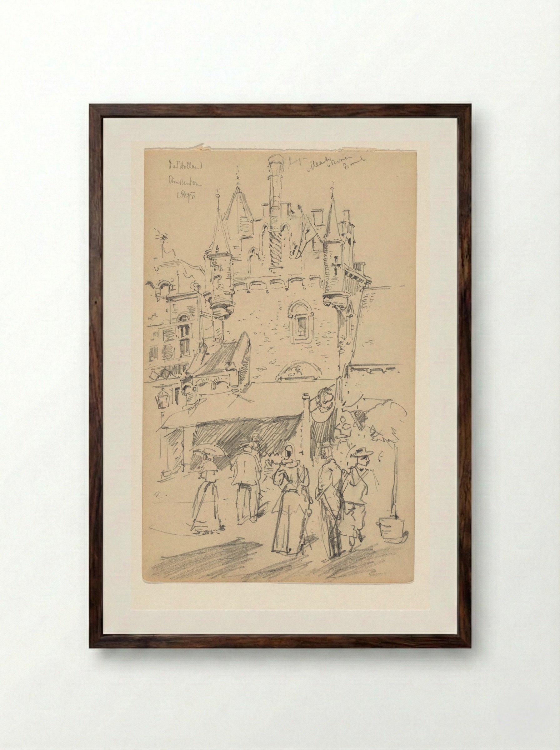 Marktplein van de nagebouwde stad Oud-Holland op de Wereldtentoonstelling voor het Hotel- en Reiswezen van 1895 - Jan Hoynck van Papendrecht - Framed Print Dark Wood