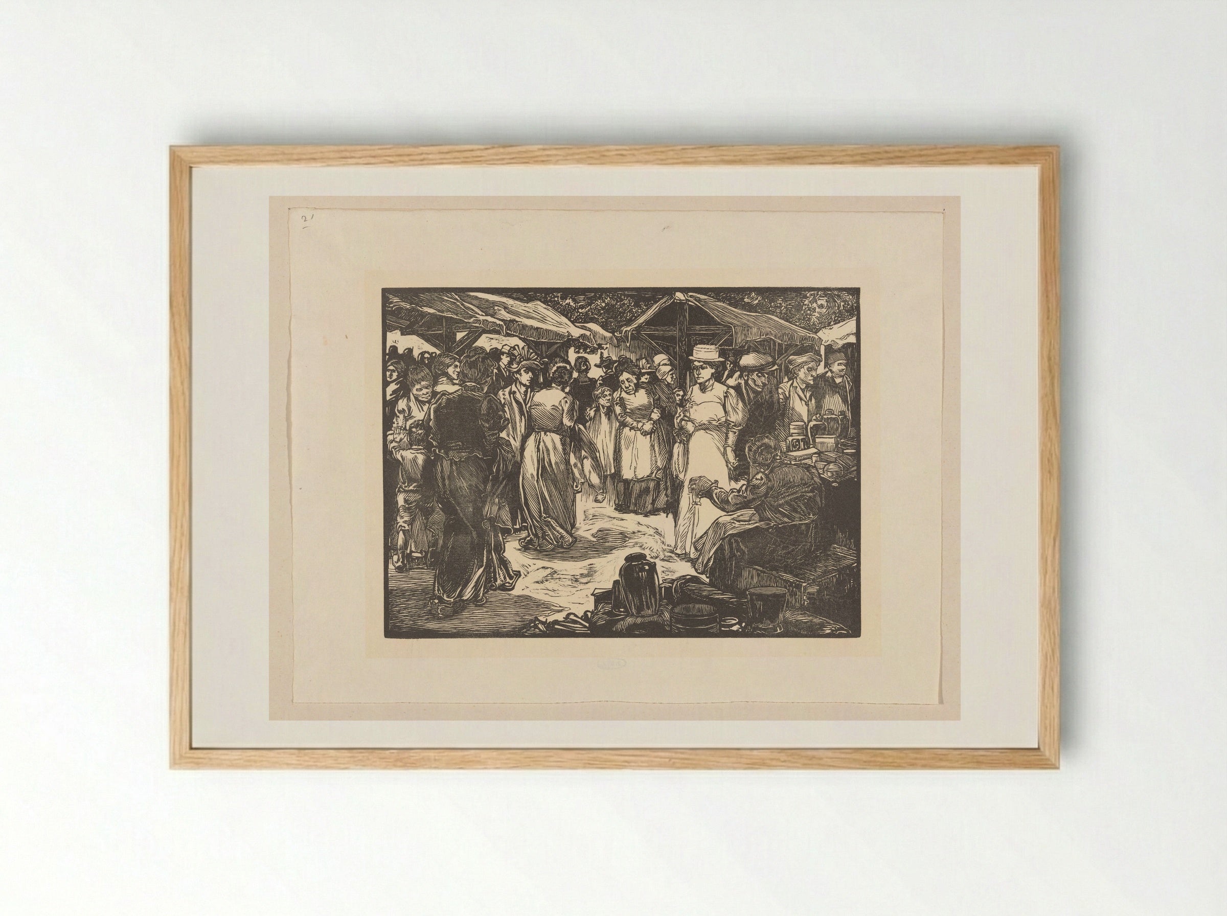 Marktscène met mannen en vrouwen - Johannes Josephus Aarts - Framed Print Wood