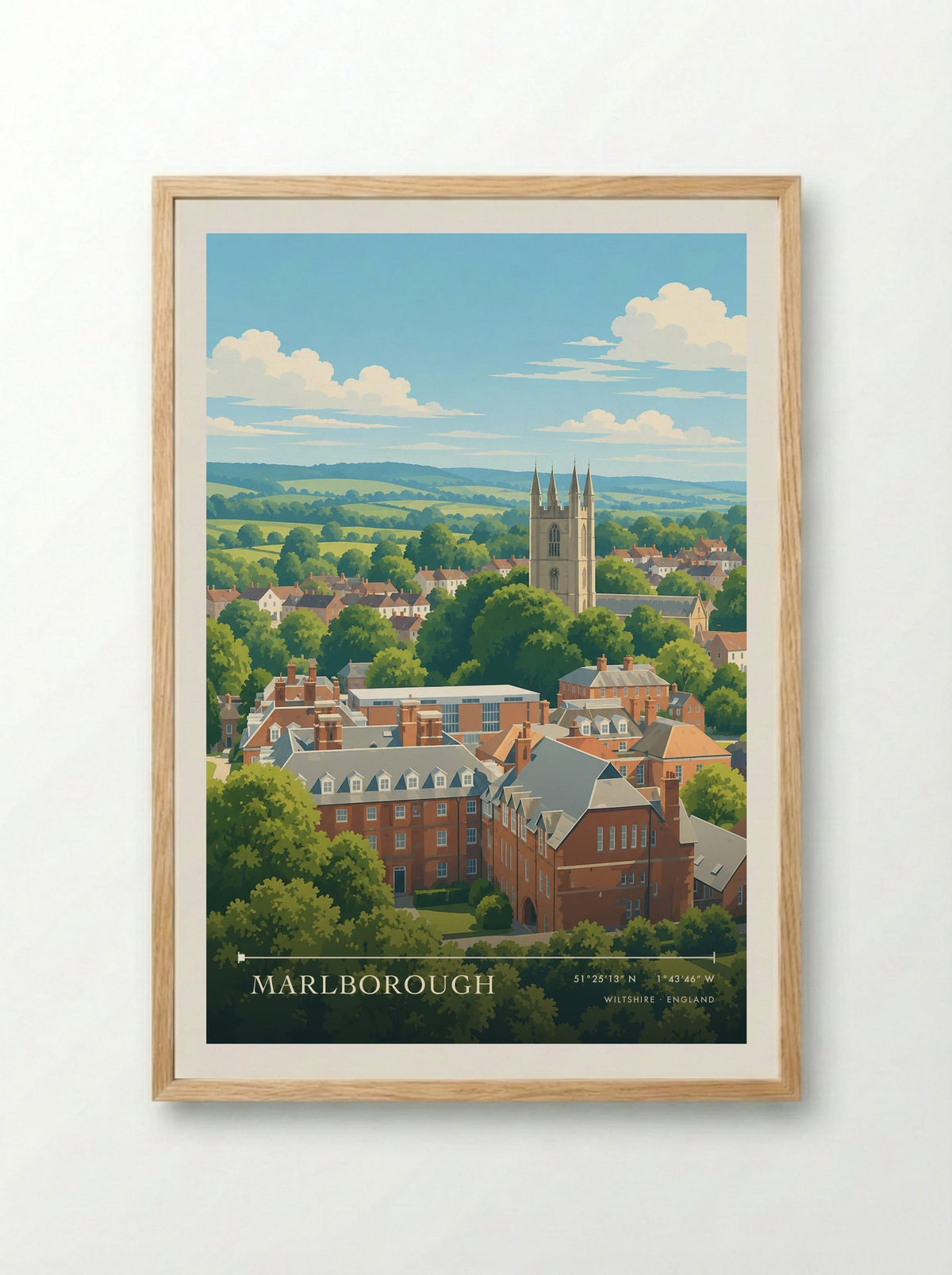 Marlborough, Wiltshire | Travel Poster - Framed Print Wood