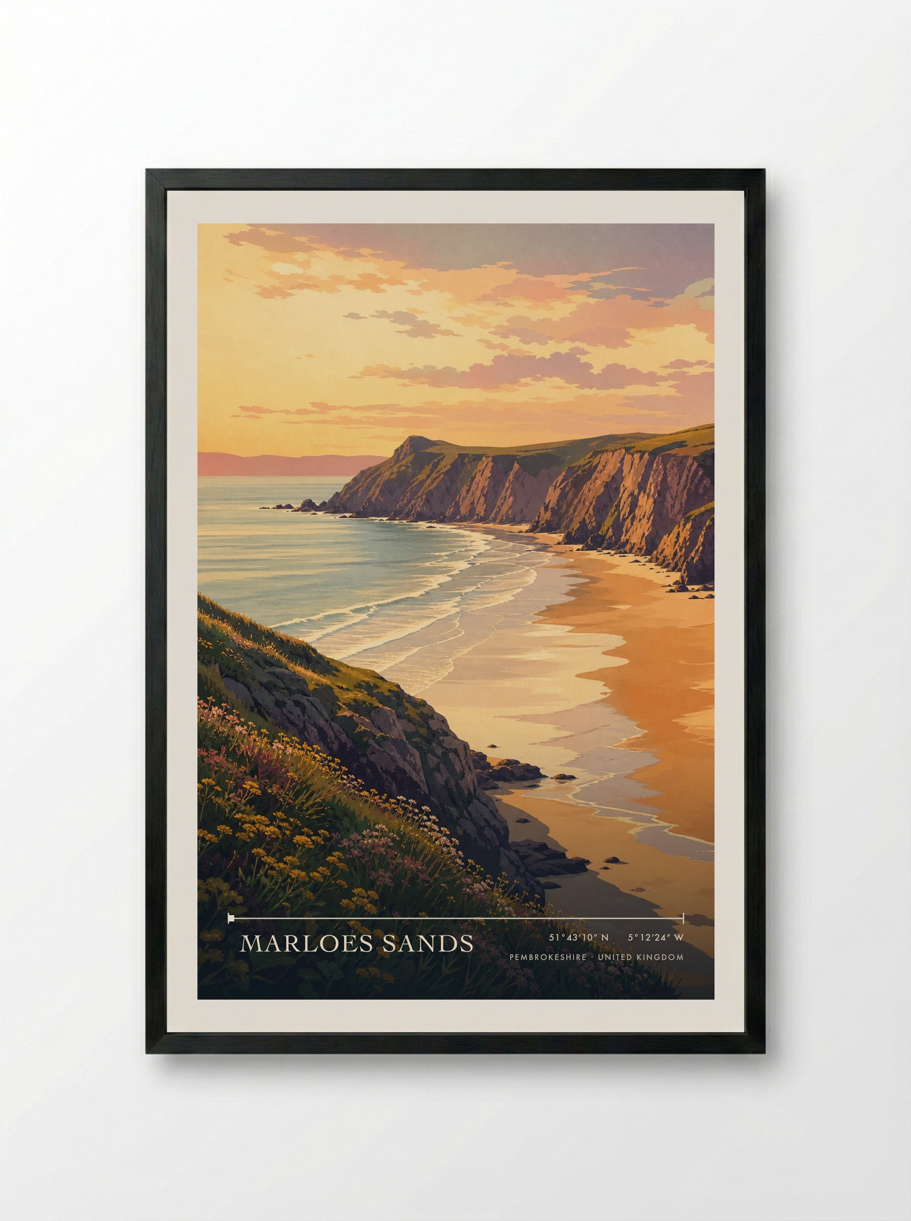 Marloes Sands Pembrokeshire United Kingdom Travel Poster - Framed Print Black
