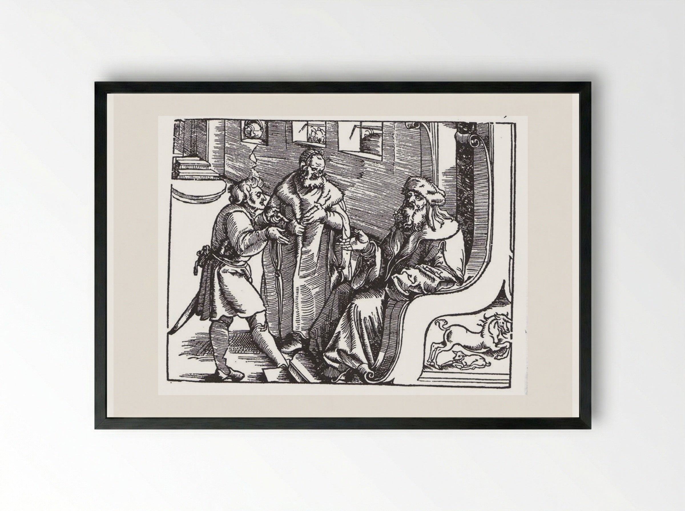 Marquard von Lindau ask and answer the Ten Commandments - Hans Baldung - Framed Print Black