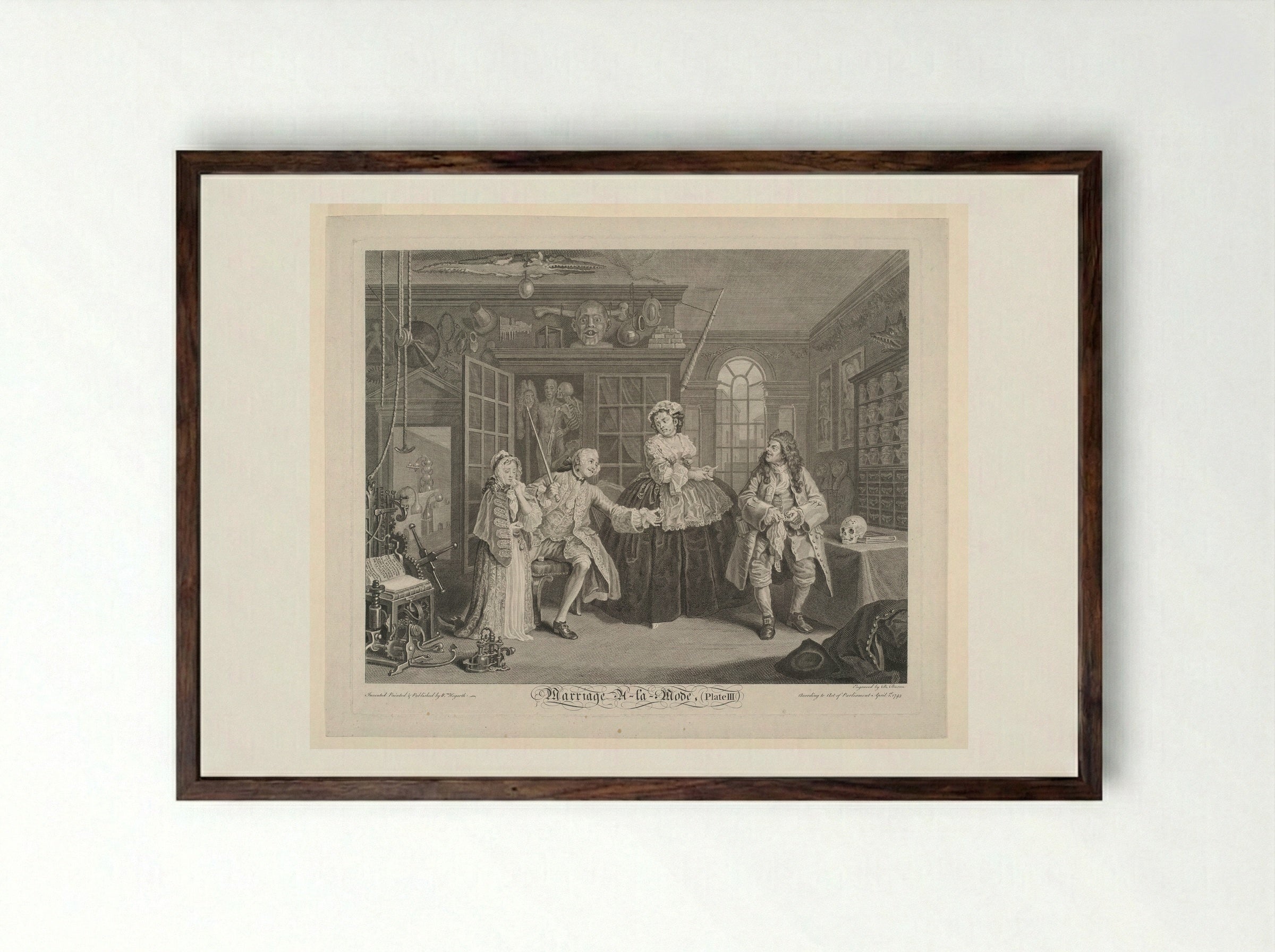 Marriage A-la-Mode, Plate III: The Inspection - William Hogarth - Framed Print Dark Wood