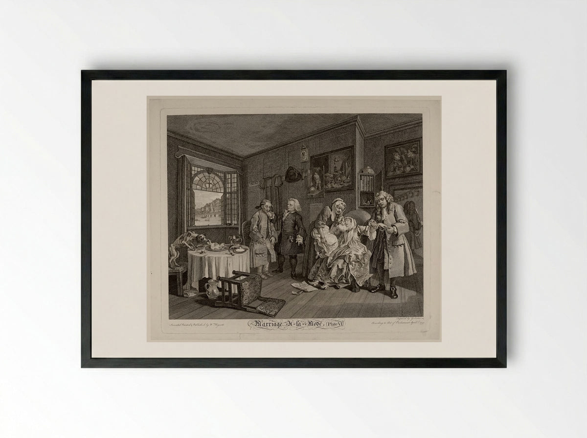Marriage A-la-Mode, Plate VI: The Lady's Death - William Hogarth - Framed Print Black
