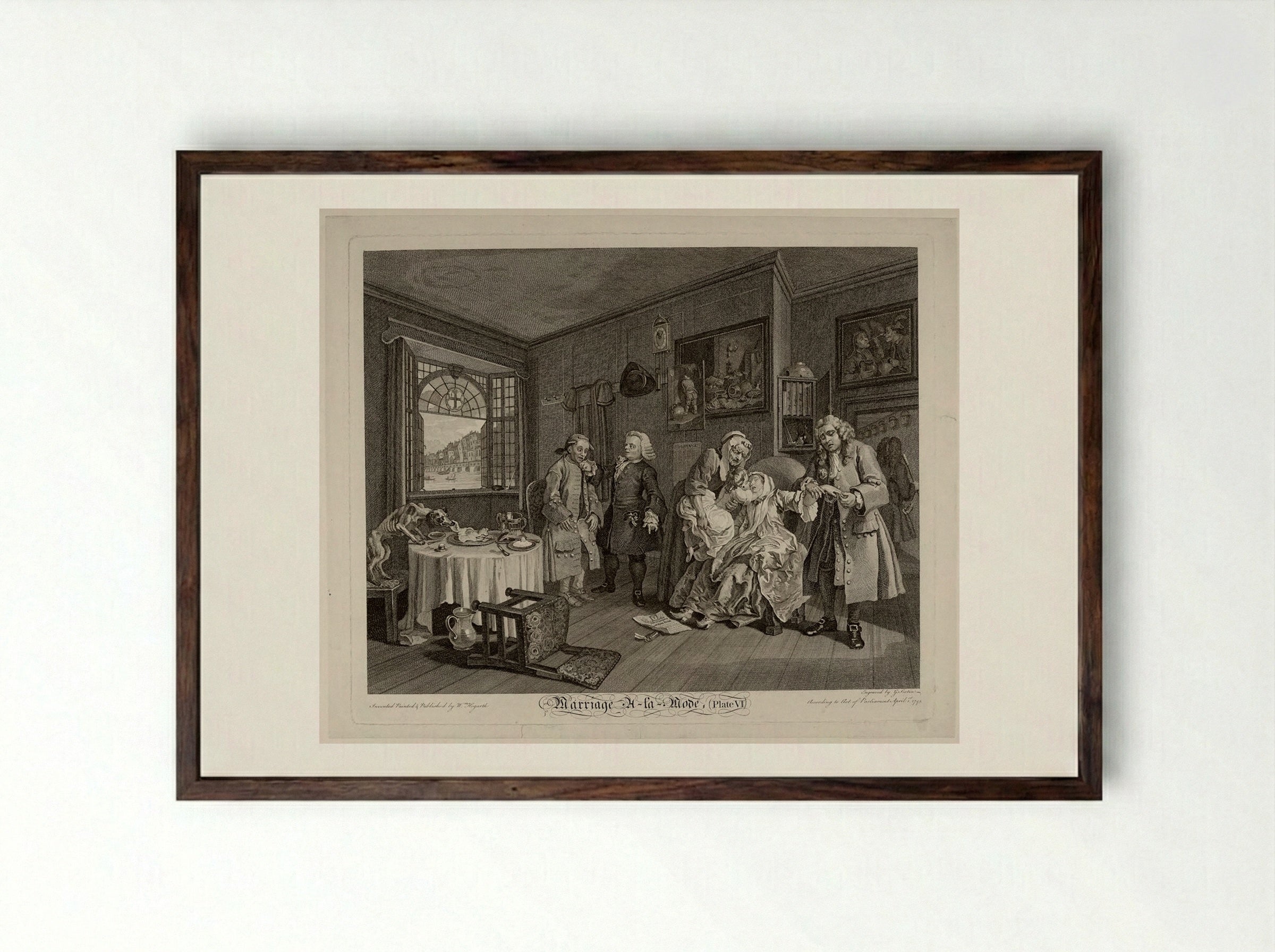 Marriage A-la-Mode, Plate VI: The Lady's Death - William Hogarth - Framed Print Dark Wood