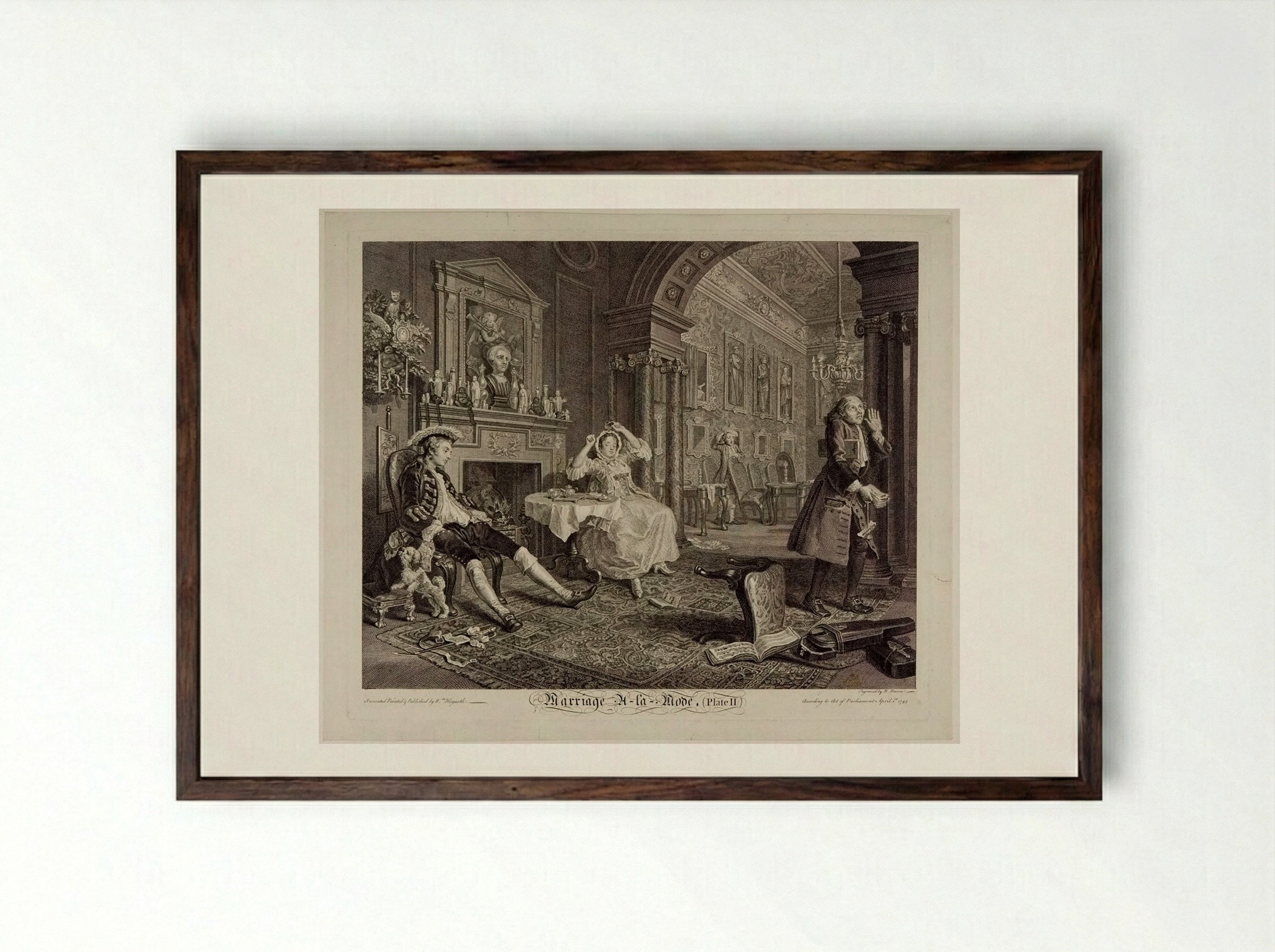 Marriage A-la-Mode: 2, The Tête à Tête - William Hogarth - Framed Print Dark Wood