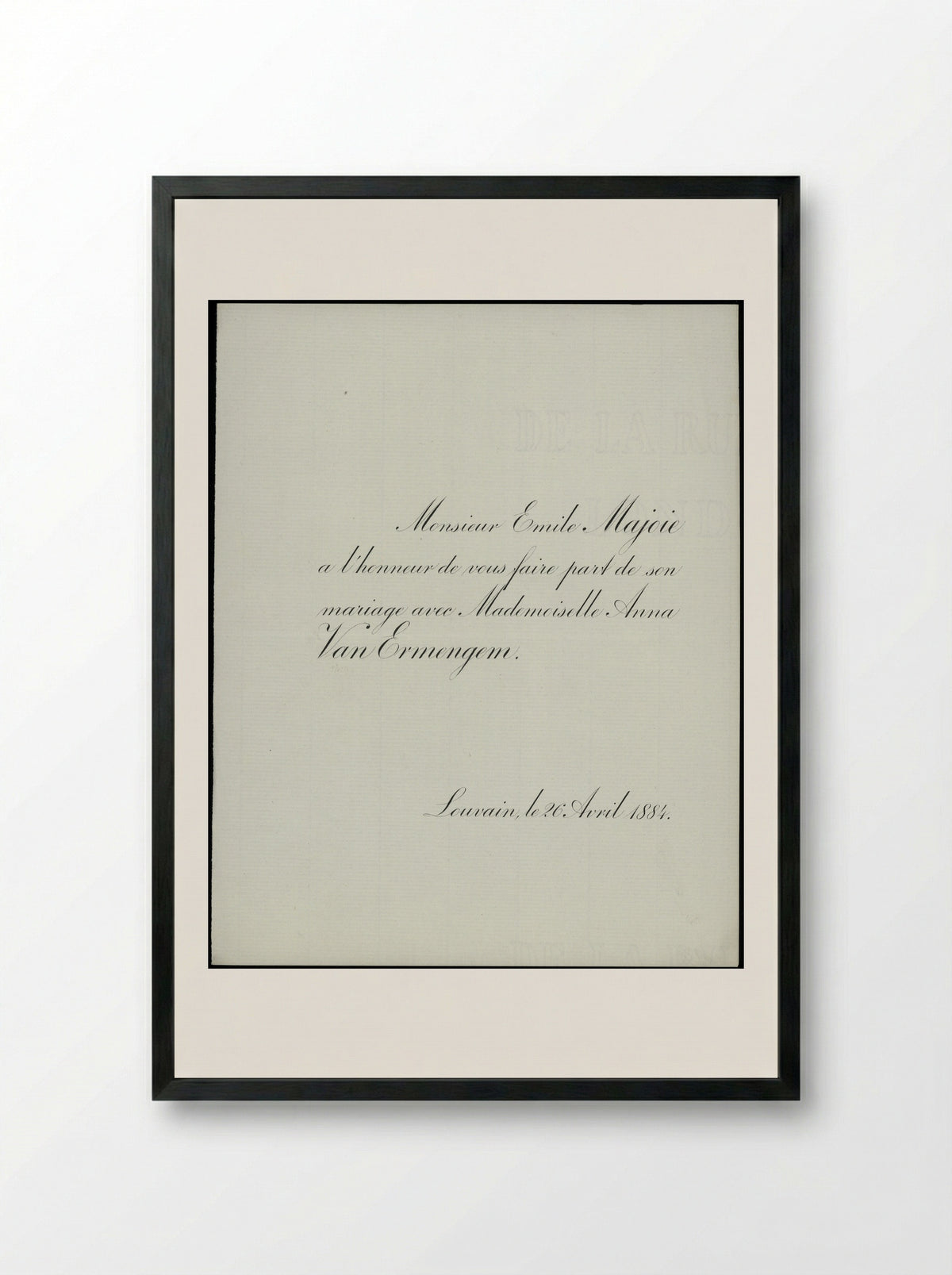Marriage Announcement of Émile Majoie and Anna Van Ermengem - Émile van Ermengem - Framed Print Black