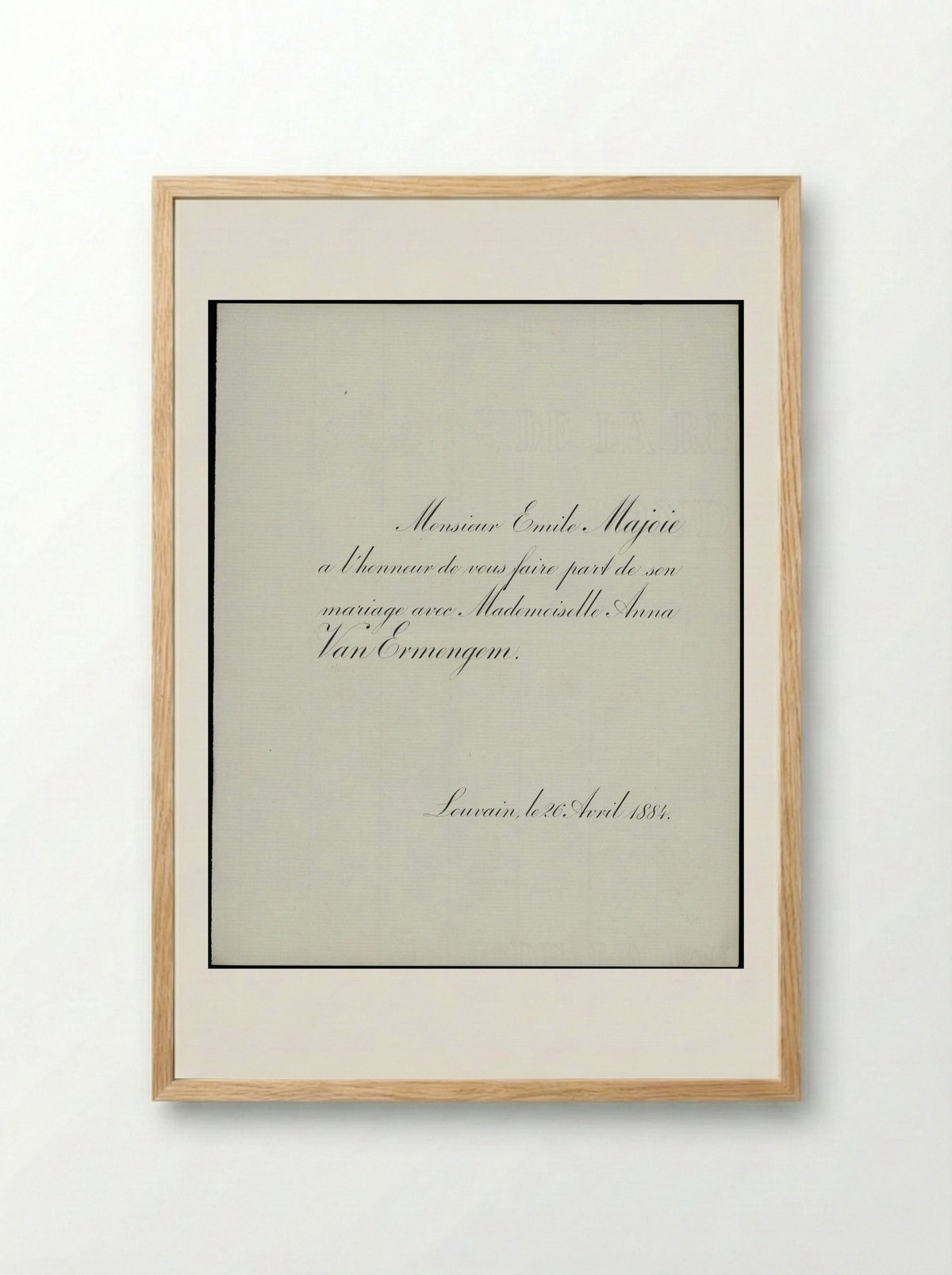 Marriage Announcement of Émile Majoie and Anna Van Ermengem - Émile van Ermengem - Framed Print Wood