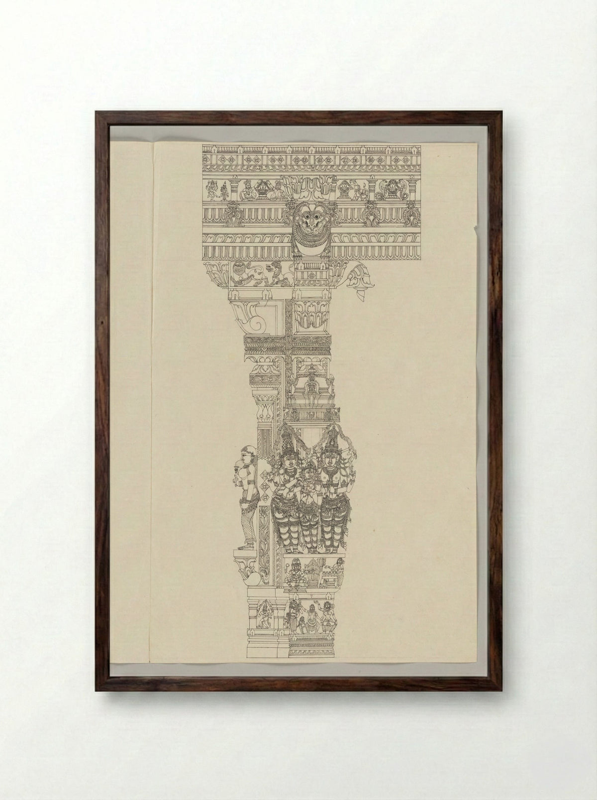 Marriage of Minakshi and Sundarehsvara, attended by Vishnu - Fine Art Print - Framed Print Dark Wood