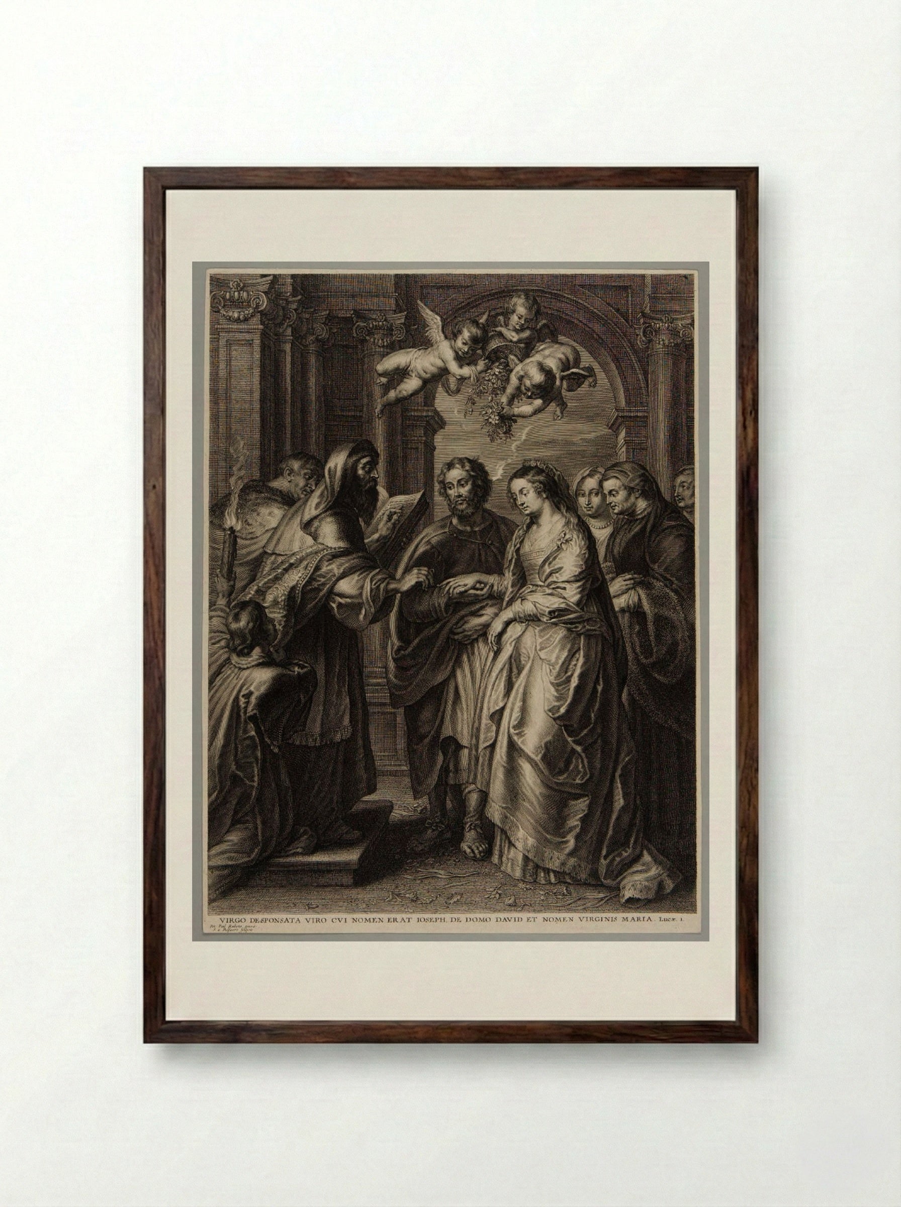 Marriage of the Virgin - Schelte Adamsz. Bolswert - Framed Print Dark Wood