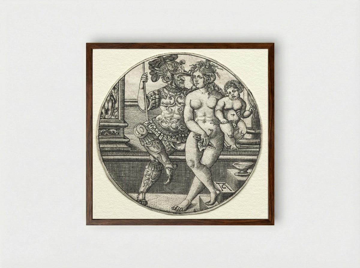 Mars, Venus, and Cupid - Allaert Claesz - Framed Print Dark Wood