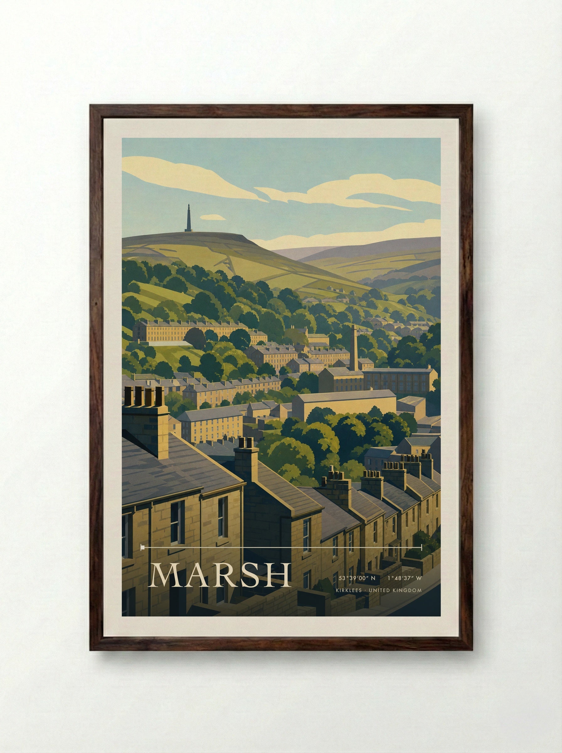 Marsh Kirklees United Kingdom Travel Poster - Framed Print Dark Wood