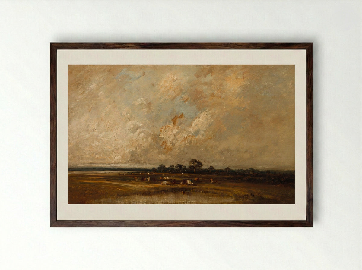 Marshland - Jules Dupré - Framed Print Dark Wood