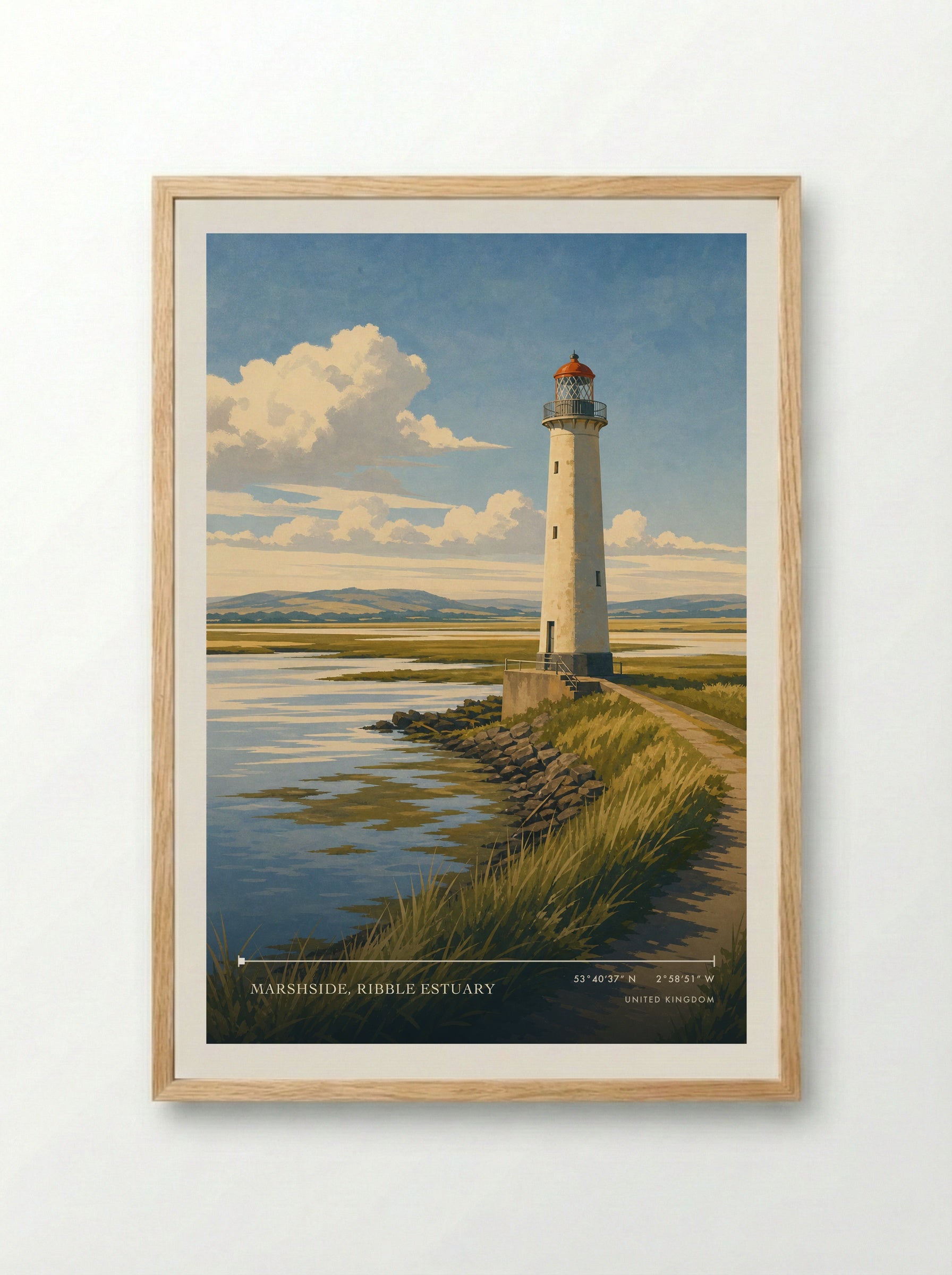 Marshside, Ribble Estuary United Kingdom Travel Poster - Framed Print Wood