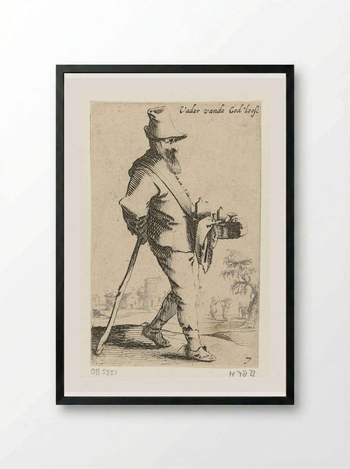 Marskramer leunend op een stok - Salomon Savery - Framed Print Black