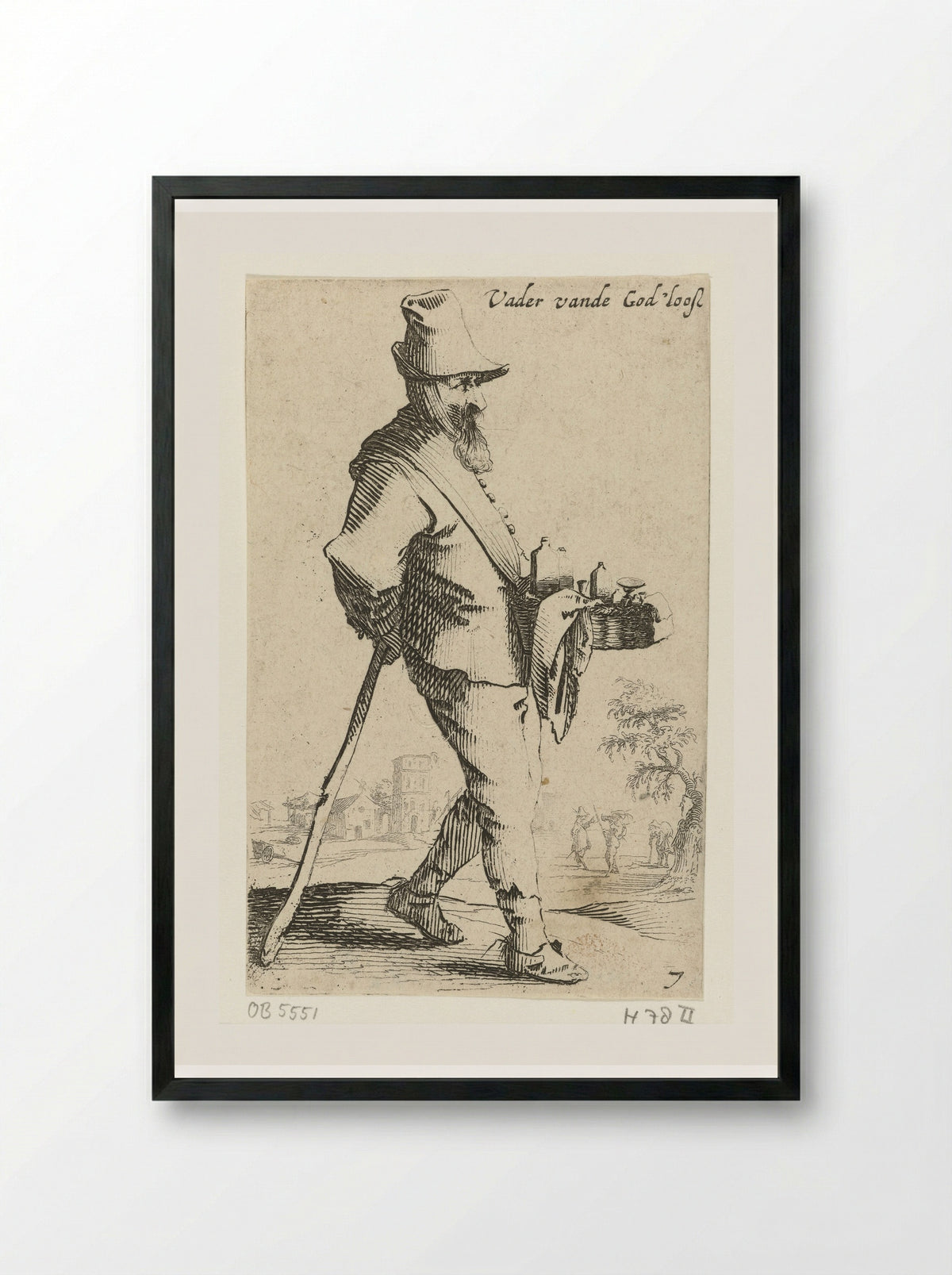 Marskramer leunend op een stok - Salomon Savery - Framed Print Black