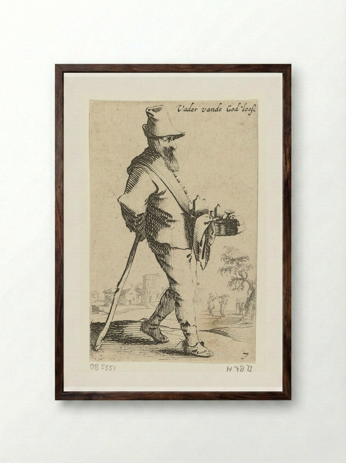Marskramer leunend op een stok - Salomon Savery - Framed Print Dark Wood