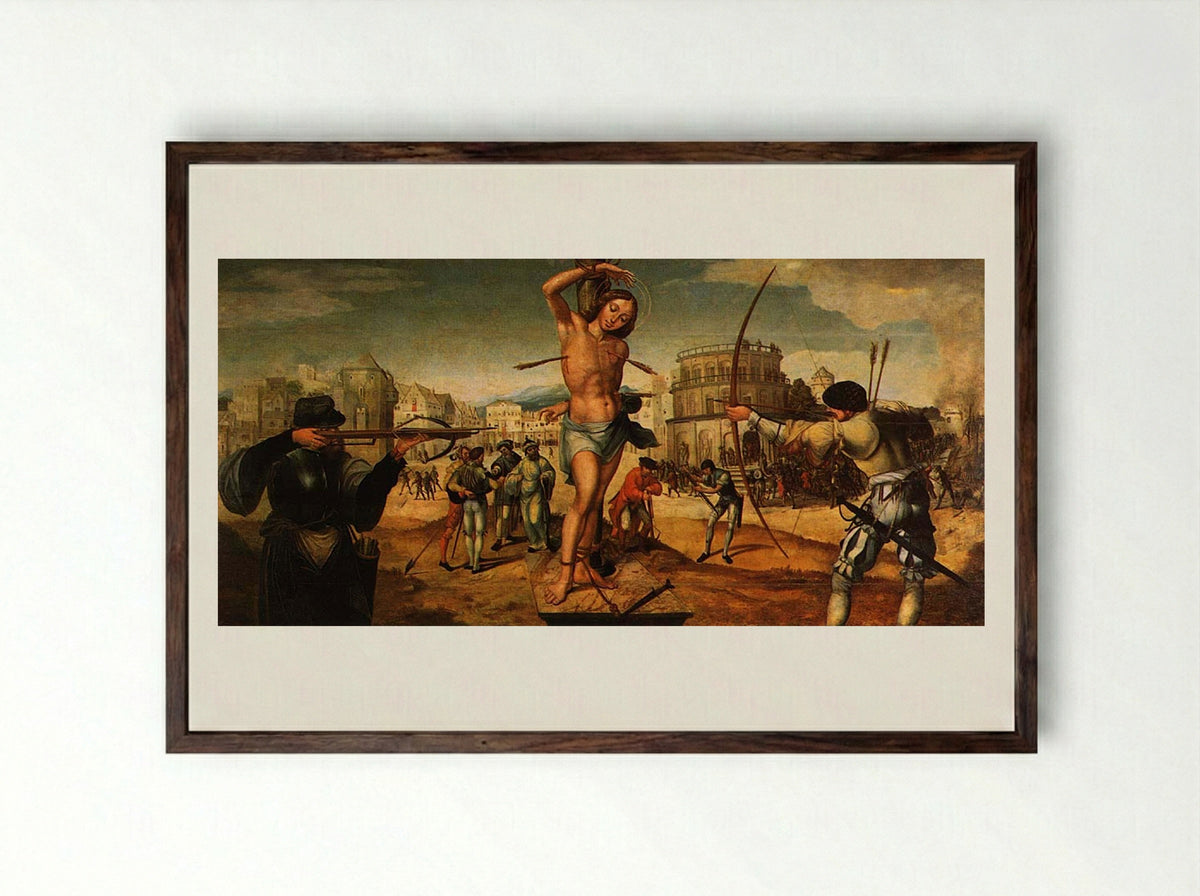 Martírio de São Sebastião - Gregorio Lopes - Framed Print Dark Wood