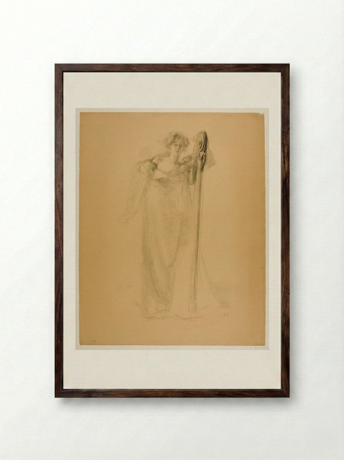 Marthe with a Harp - Albert Belleroche - Framed Print Dark Wood
