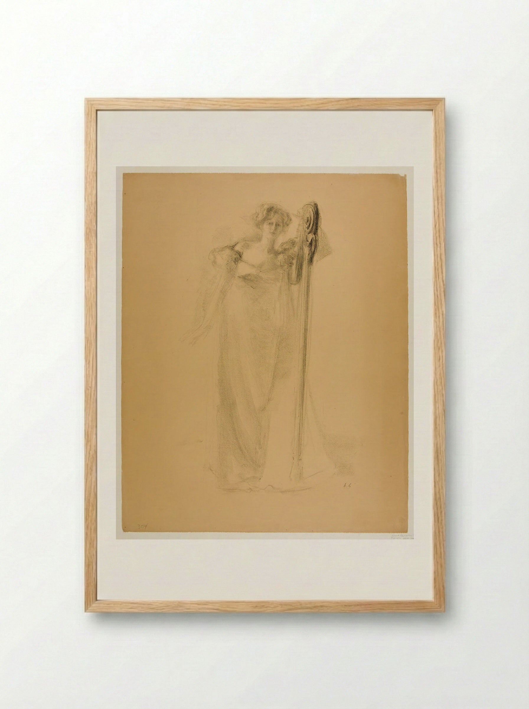 Marthe with a Harp - Albert Belleroche - Framed Print Wood