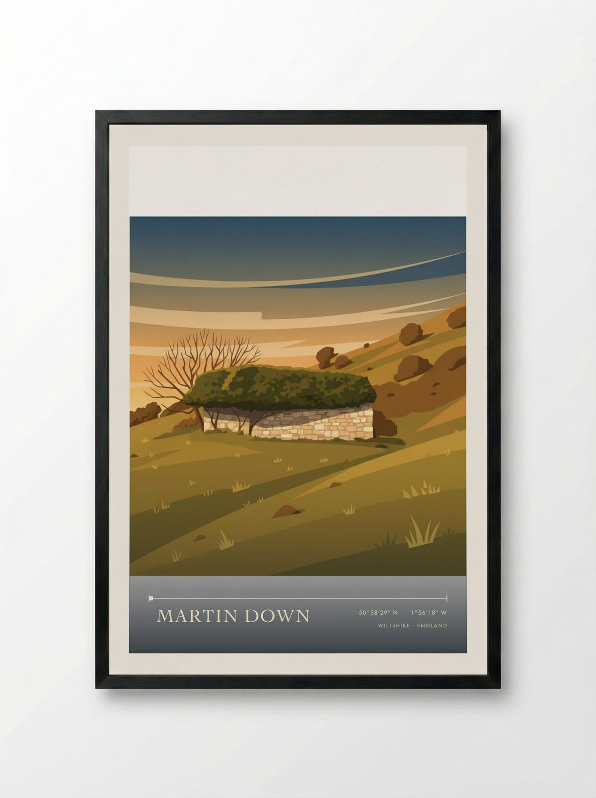 Martin Down Wiltshire England Travel Poster - Framed Print Black
