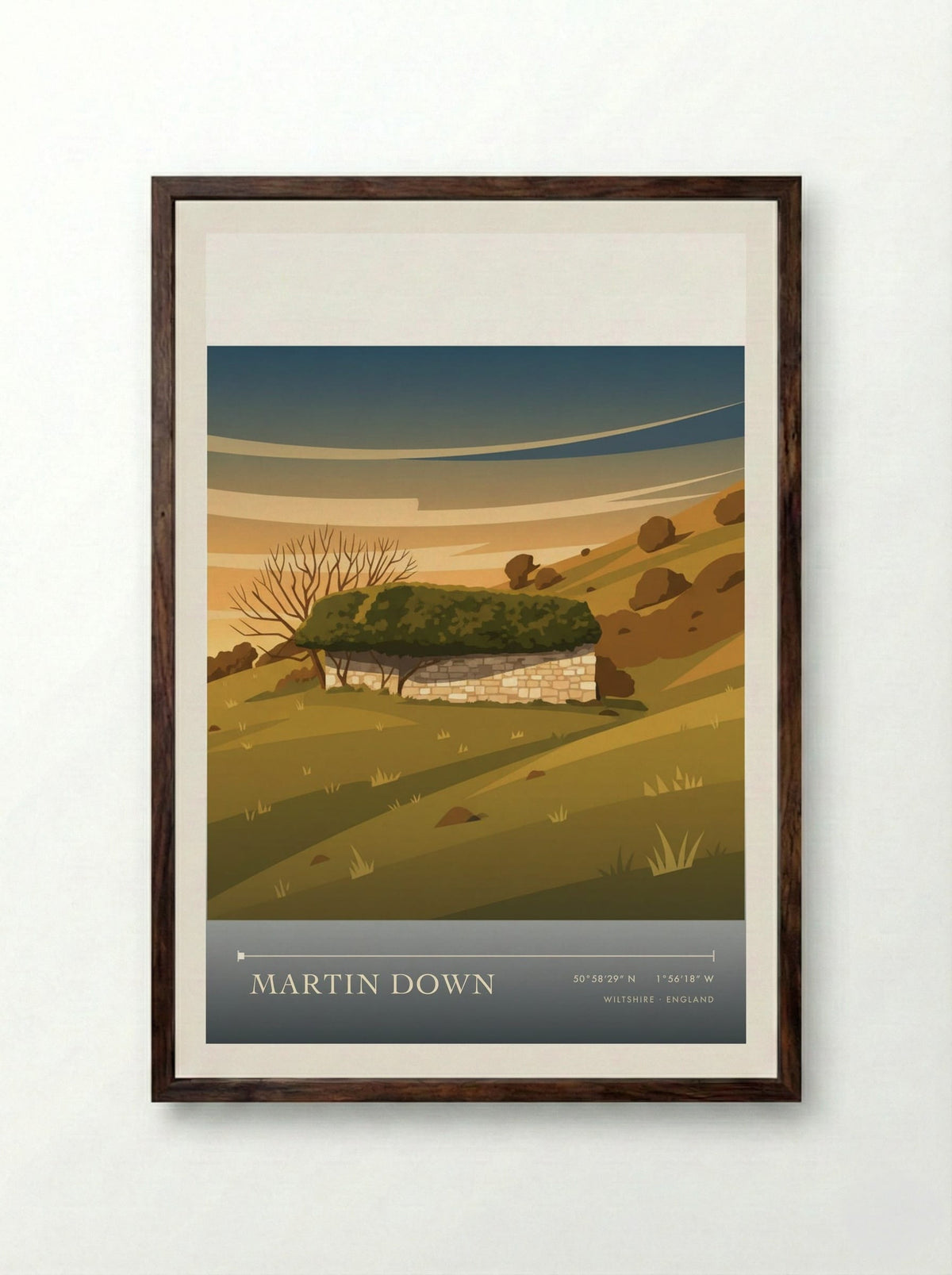 Martin Down Wiltshire England Travel Poster - Framed Print Dark Wood