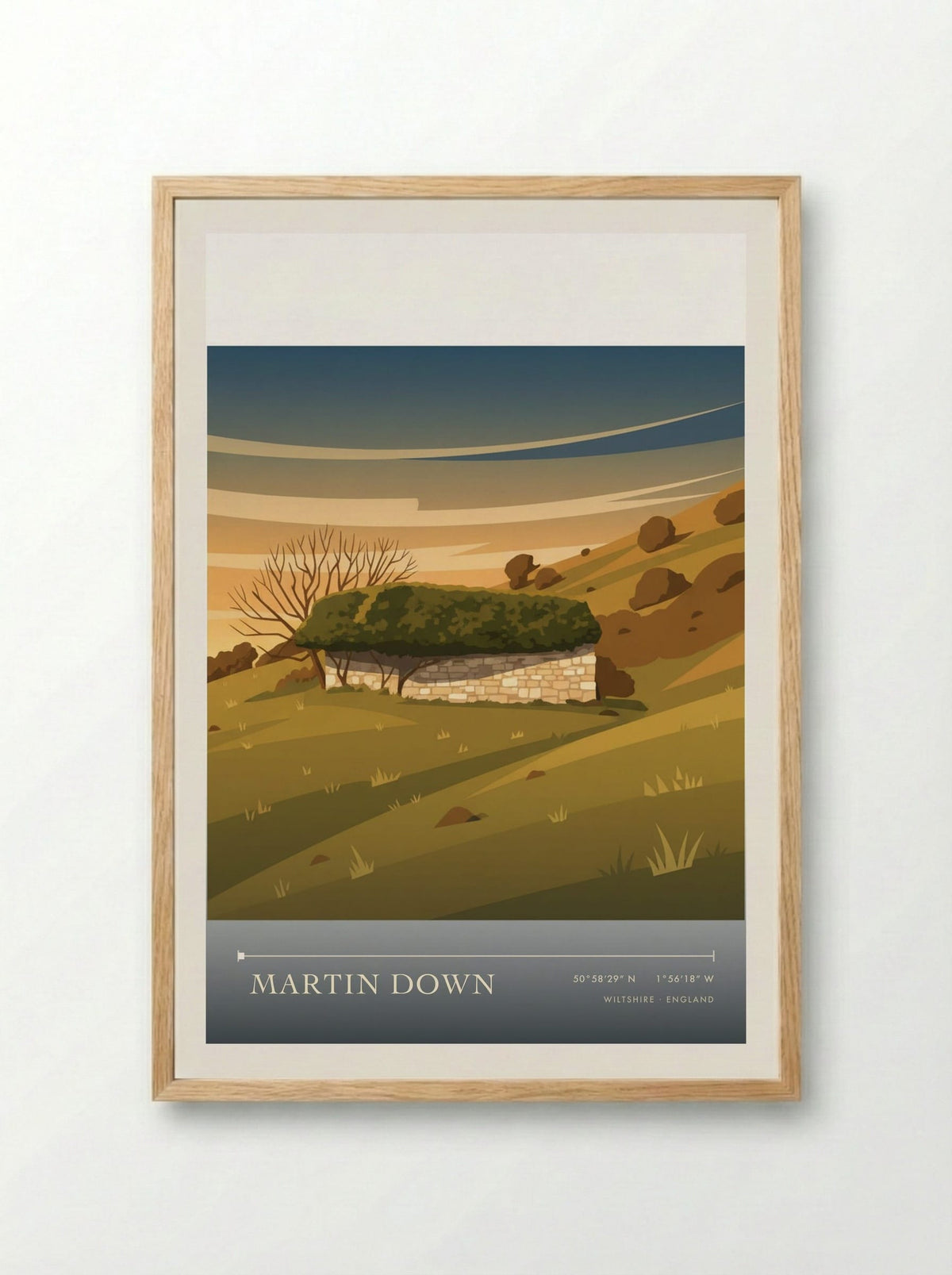 Martin Down Wiltshire England Travel Poster - Framed Print Wood