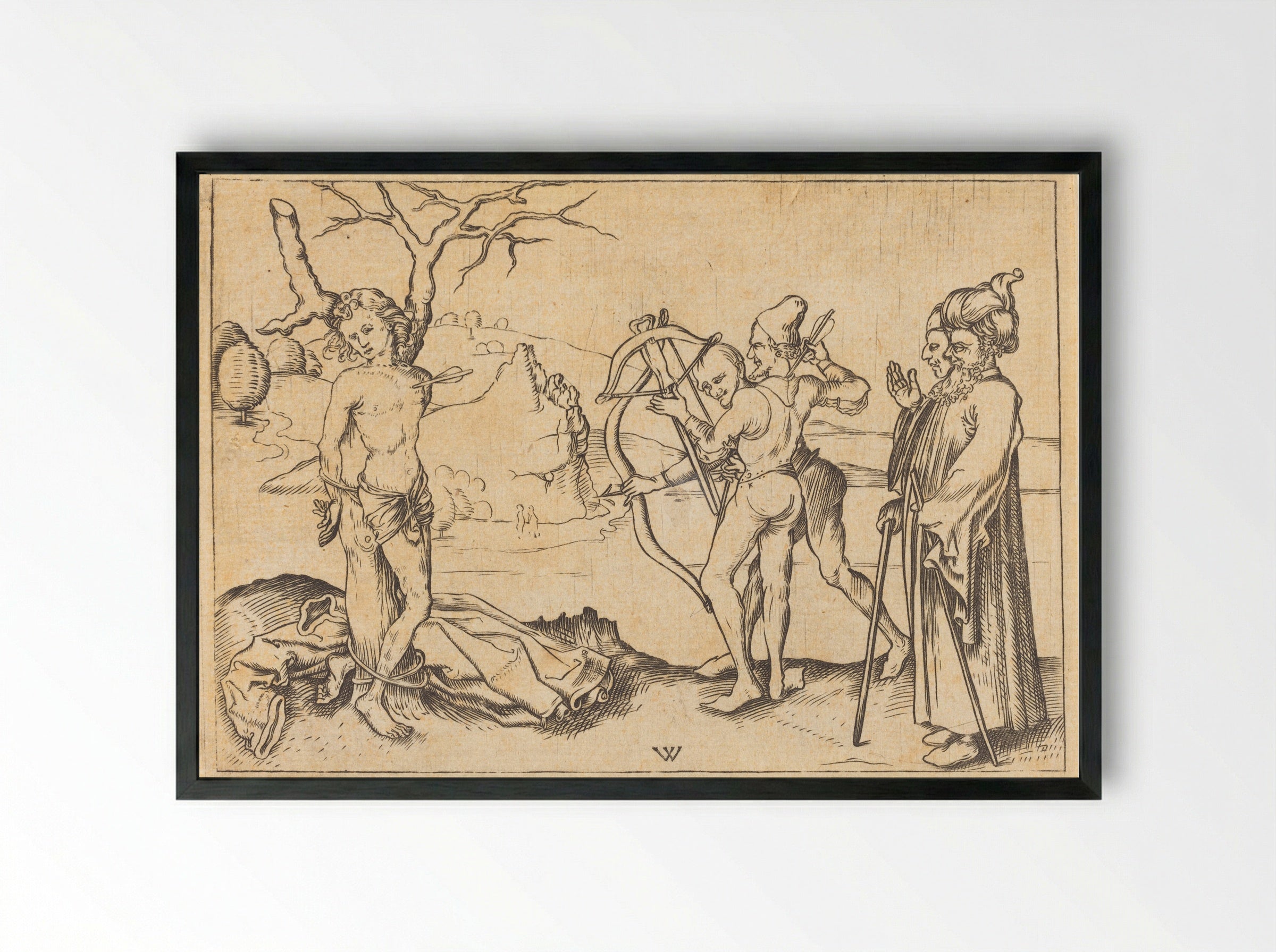 Martyrdom of Saint Sebastian - Wenzel von Olmütz - Framed Print Black