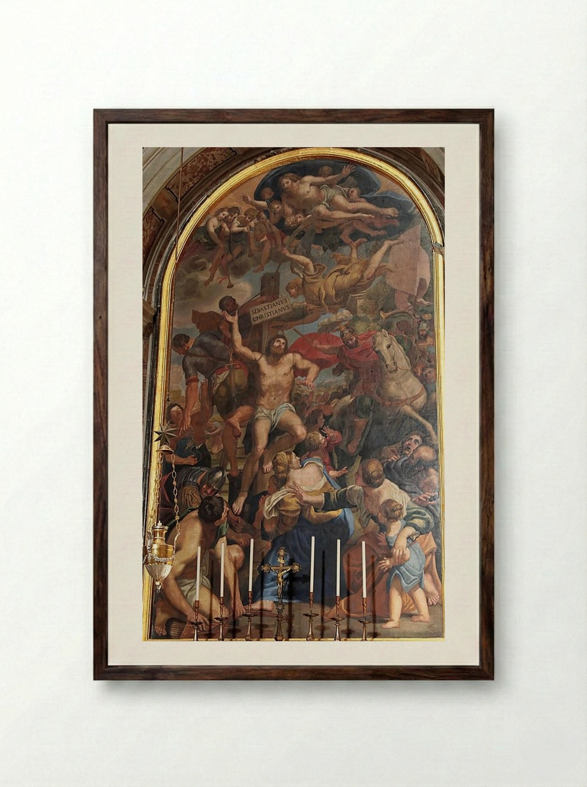 Martyrdom of Saint Sebastian - Domenichino - Framed Print Dark Wood